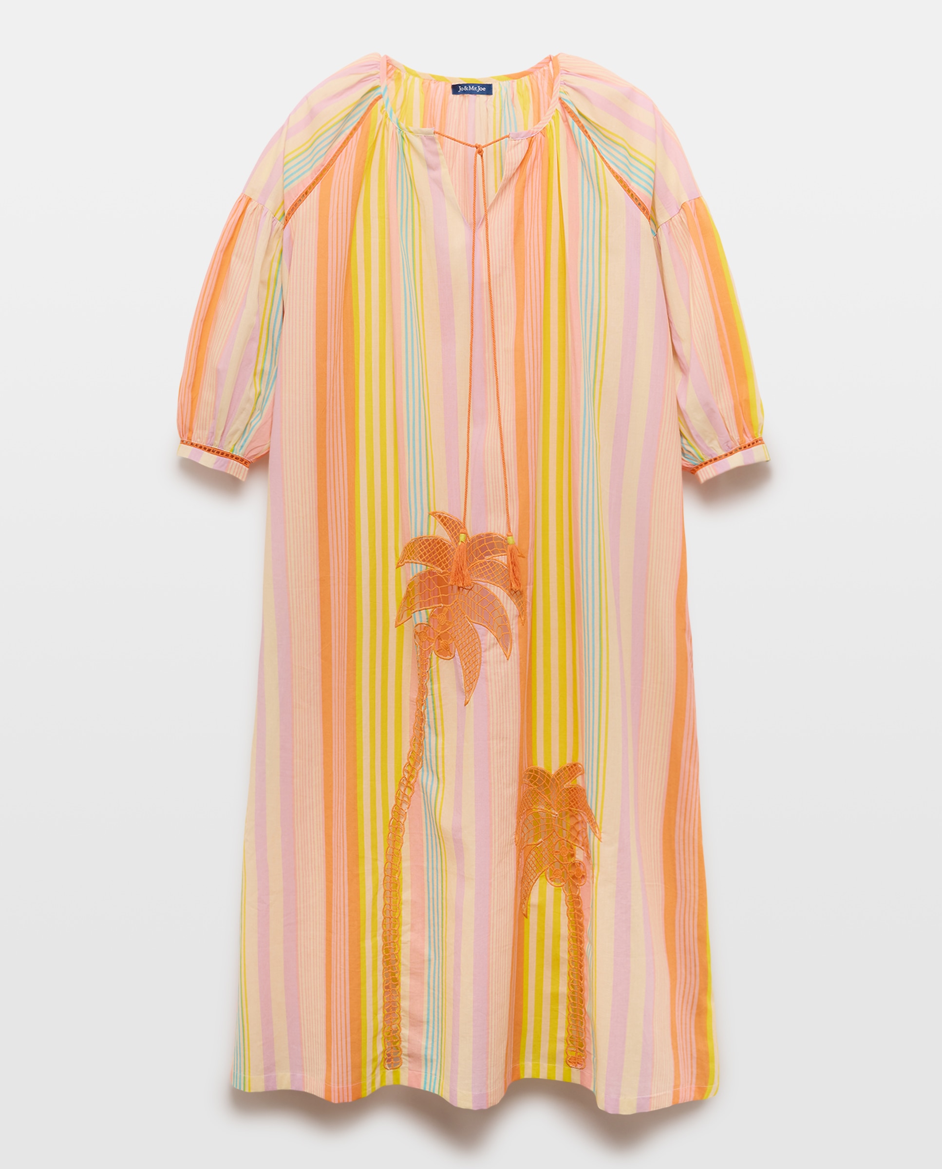 Imagem 0 de Kaftan Comprido às Riscas com Bordado de Palmeira
