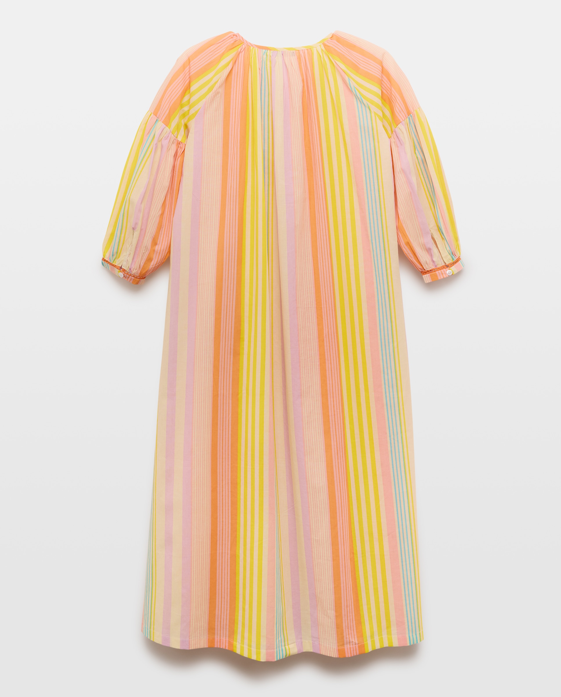 Kaftan Comprido às Riscas com Bordado de Palmeira 630 Coral-2