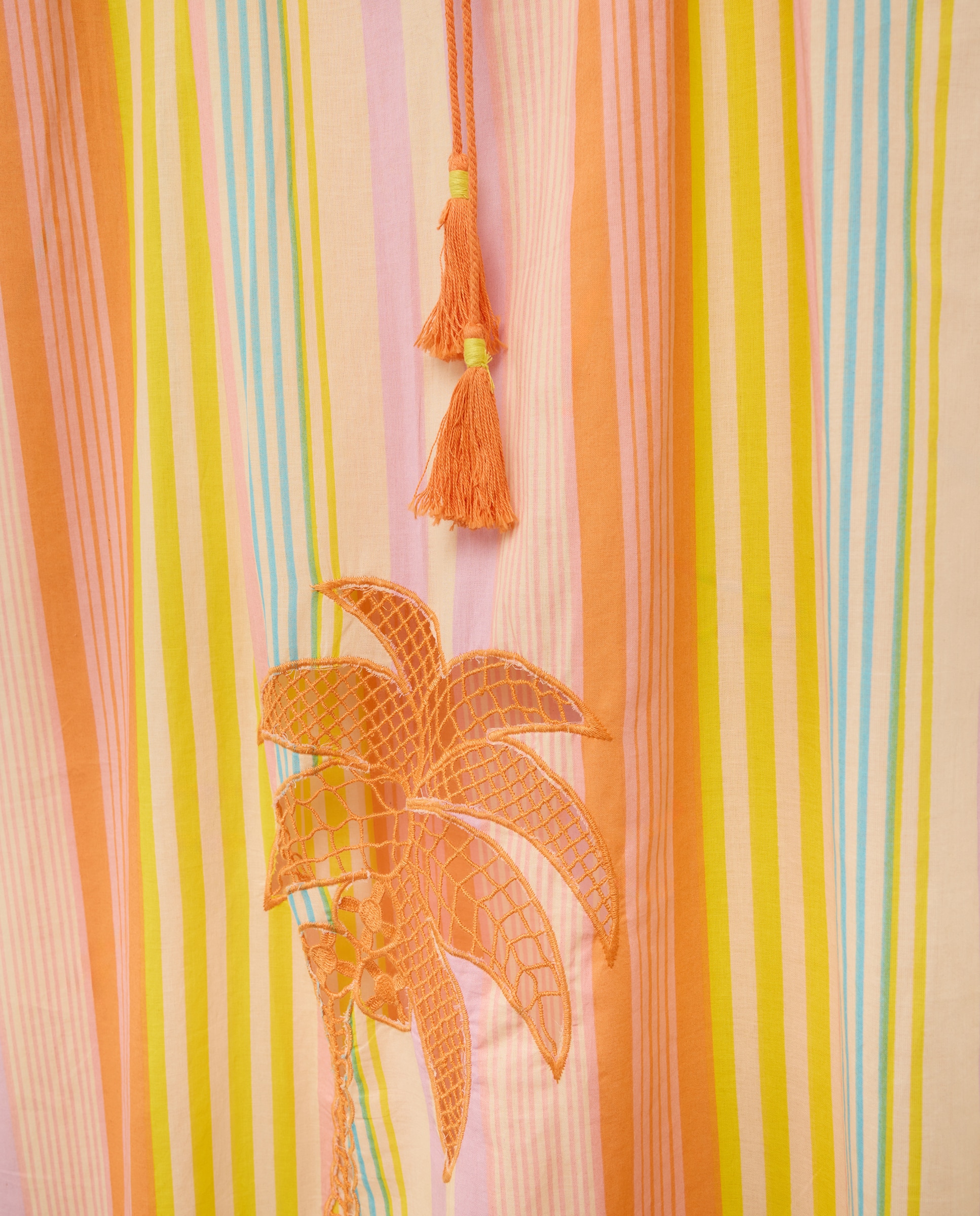 Kaftan Comprido às Riscas com Bordado de Palmeira 630 Coral-3