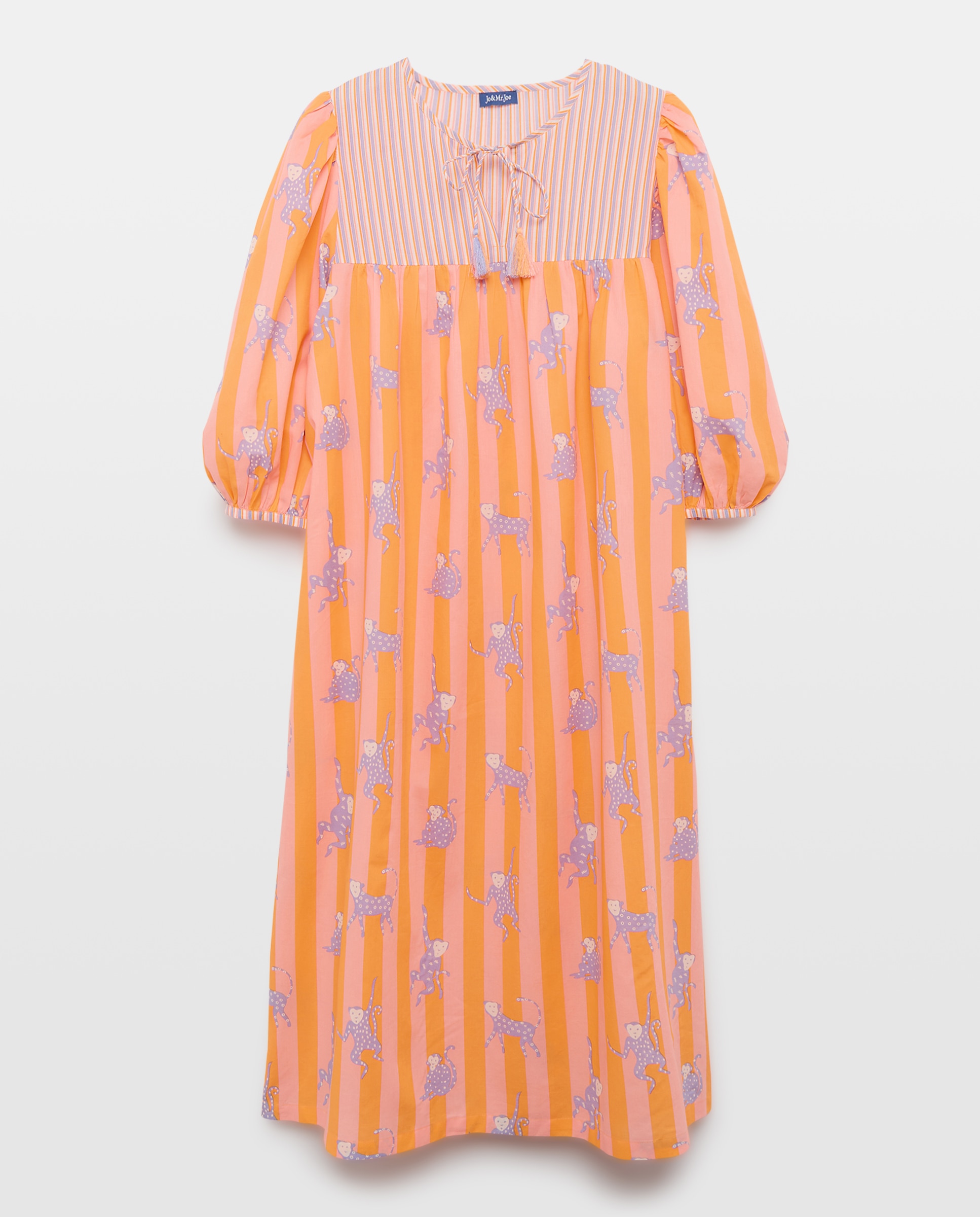 Imagem 0 de Kaftan de Manga Comprida com Estampado às Riscas e Macacos