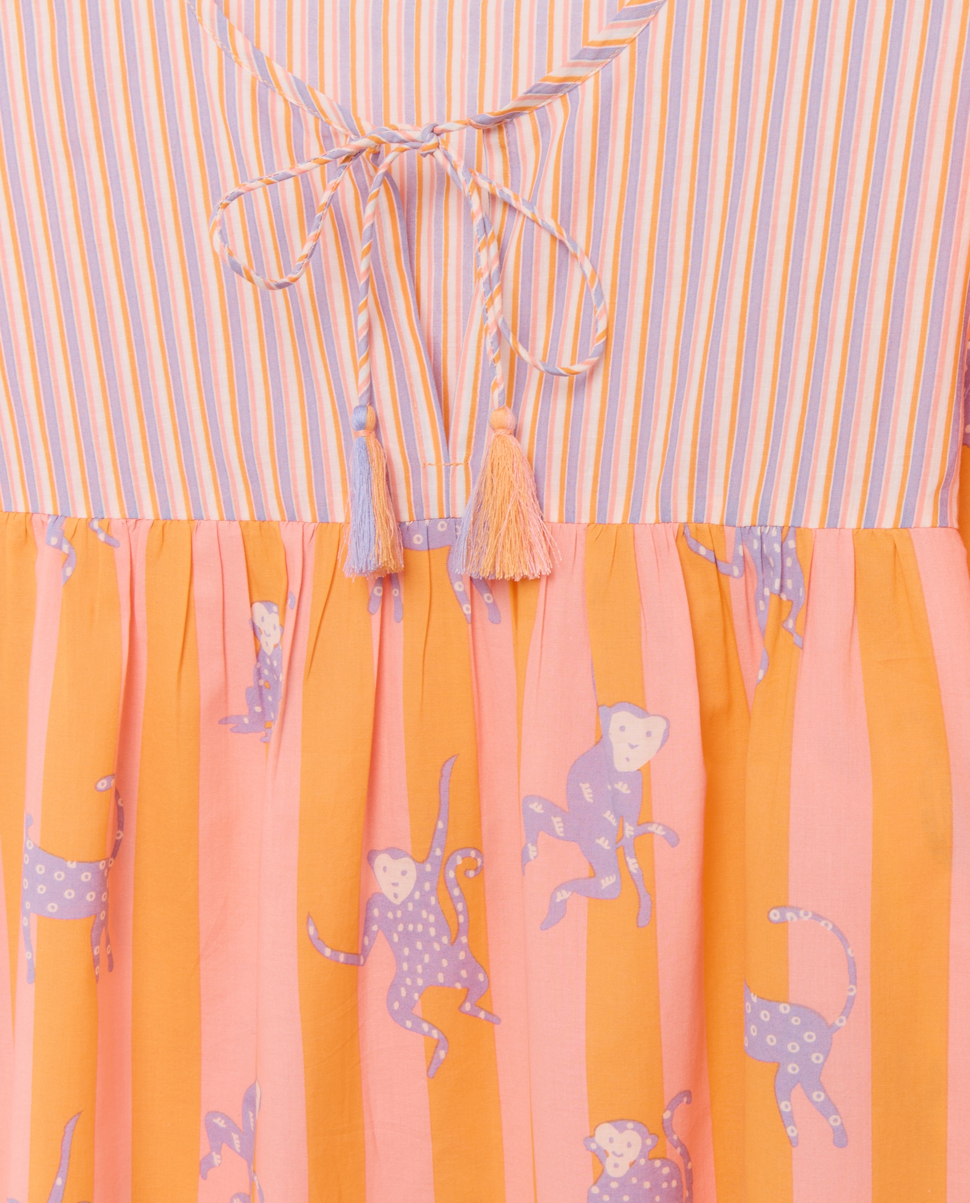 Kaftan de Manga Comprida com Estampado às Riscas e Macacos 630 Coral-3