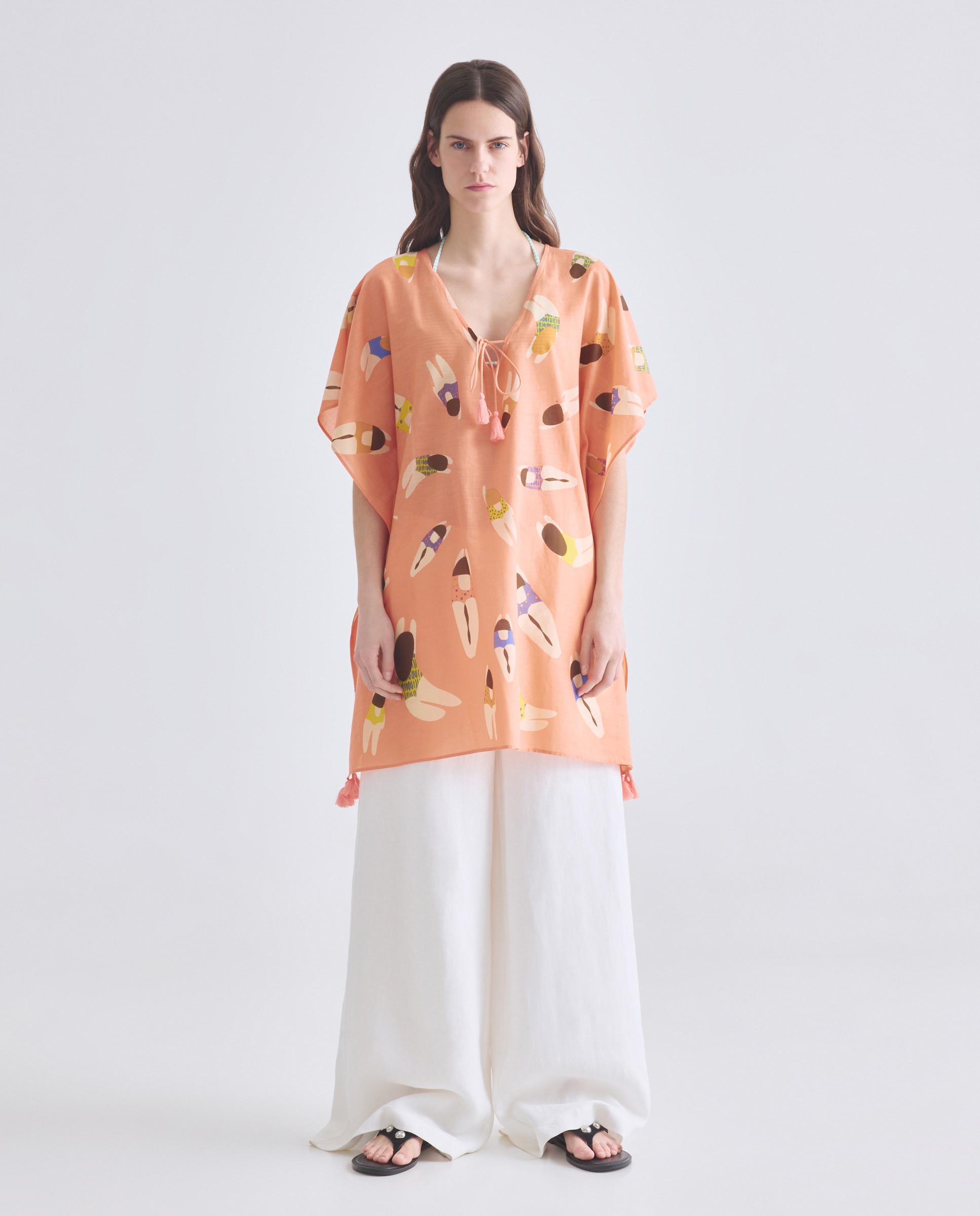 Kaftan com Estampado de Nadadoras 630 Coral-4