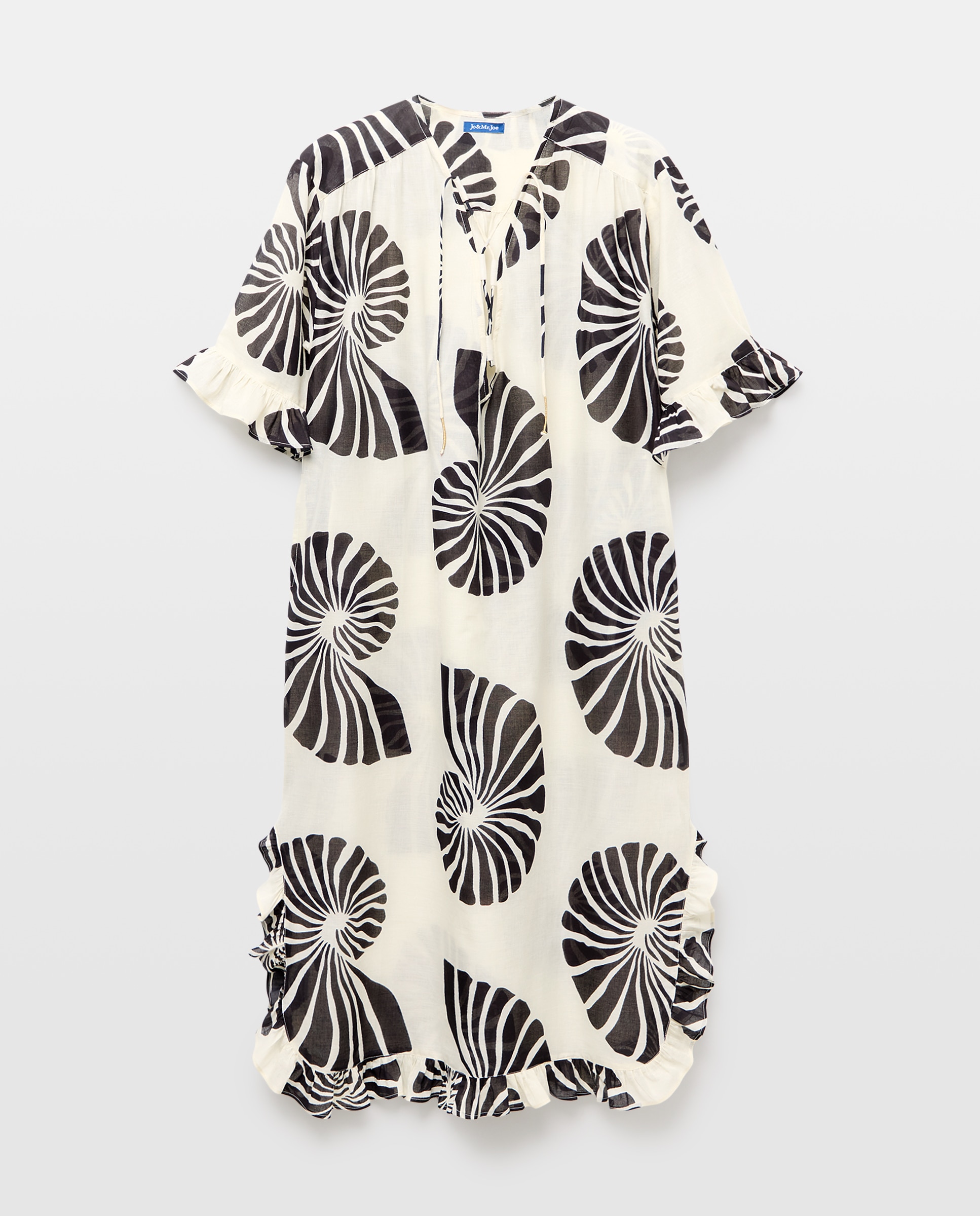 Kaftan com Estampado de Búzios e Detalhe de Folhos 120 Cru-1