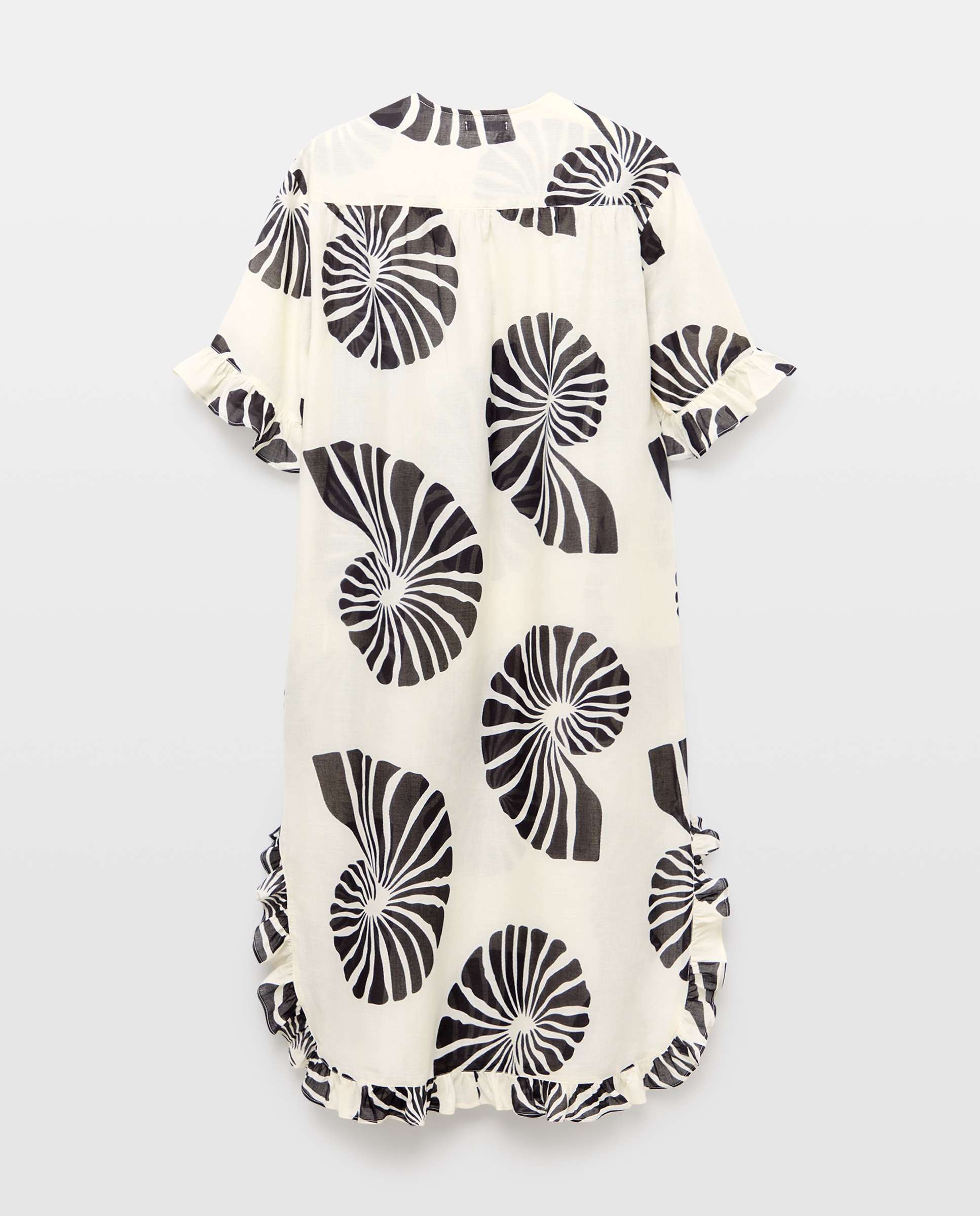 Kaftan com Estampado de Búzios e Detalhe de Folhos 120 Cru-2