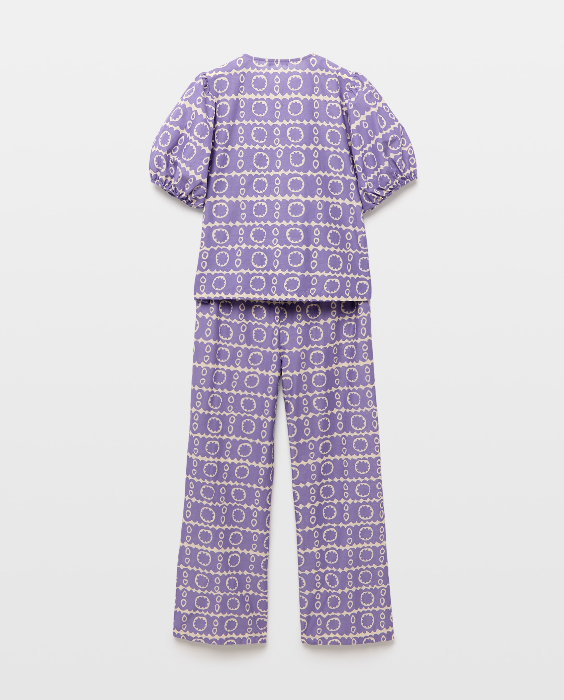 Conjunto de Manga Curta com Estampado de Bolsos de Crochet 284 Lilás-2