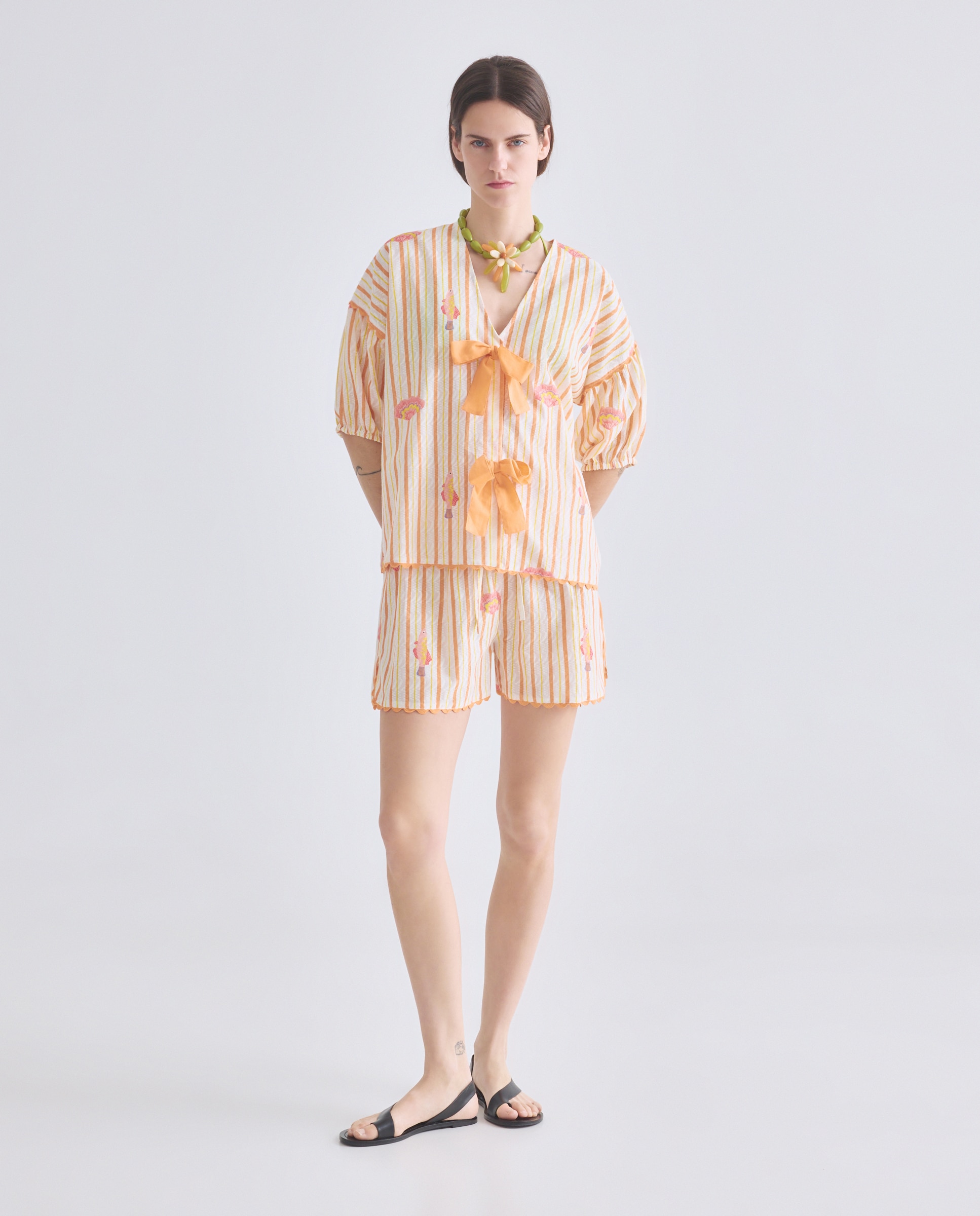 Conjunto de Duas Peças com Estampado de Peixes 630 Coral-4
