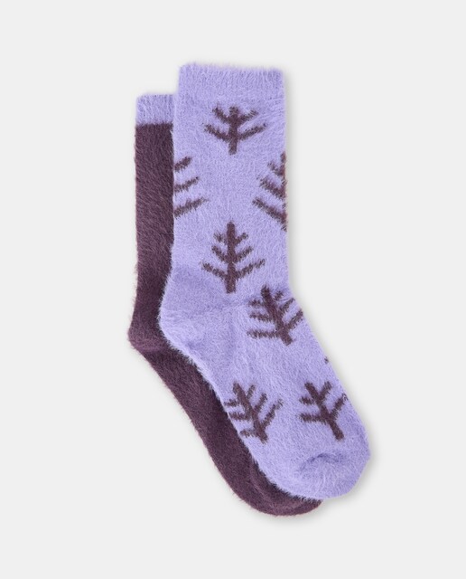 Imagem 0 de Pack de 2 Pares de Meias - Liso/Estampado de Folha e Liso