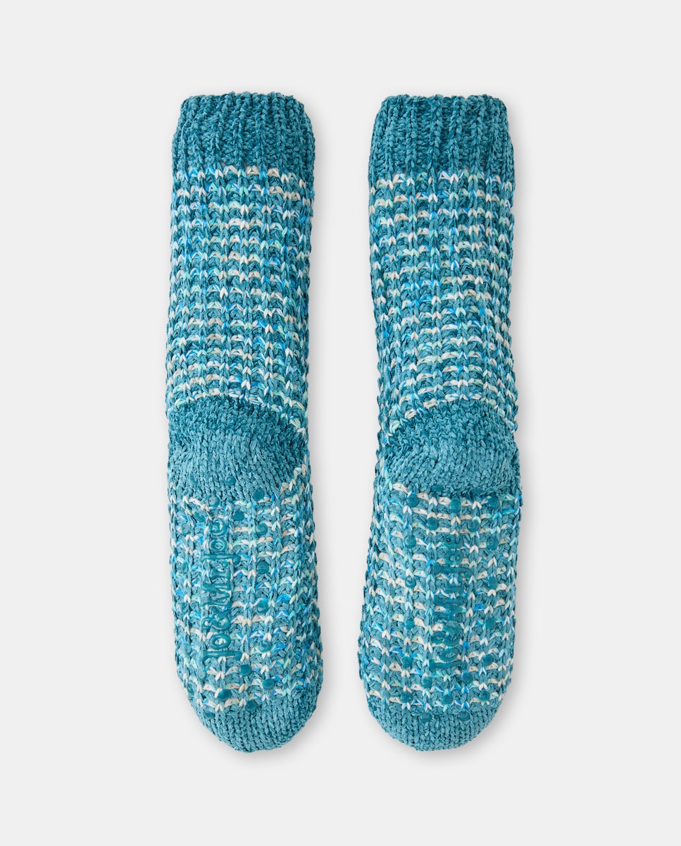 Meias Antiderrapantes de Chenille - Multicolor Verde-2