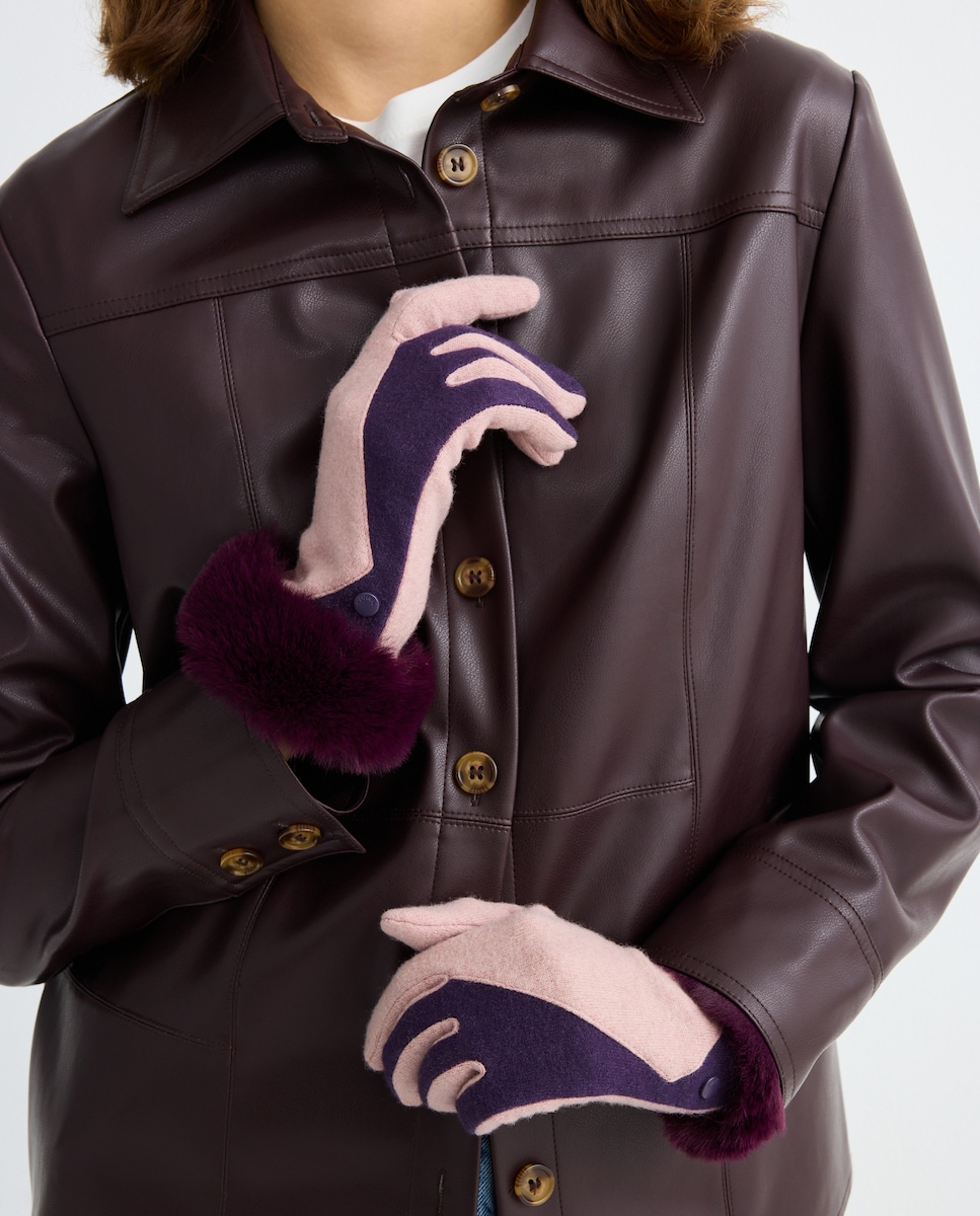 Luvas Bicolor com Punho de Pelo Sintético Roxo-4