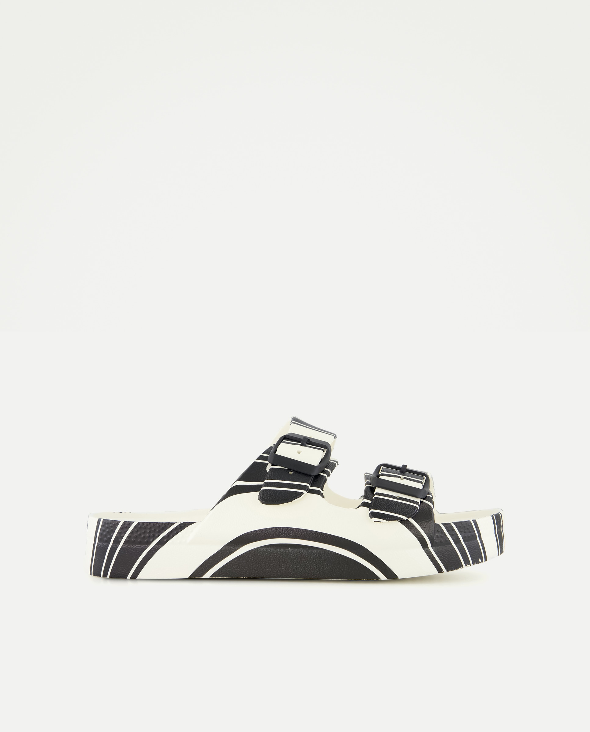 Imagem 0 de Sandálias de Praia com Detalhe de Fivelas e Estampado às Riscas