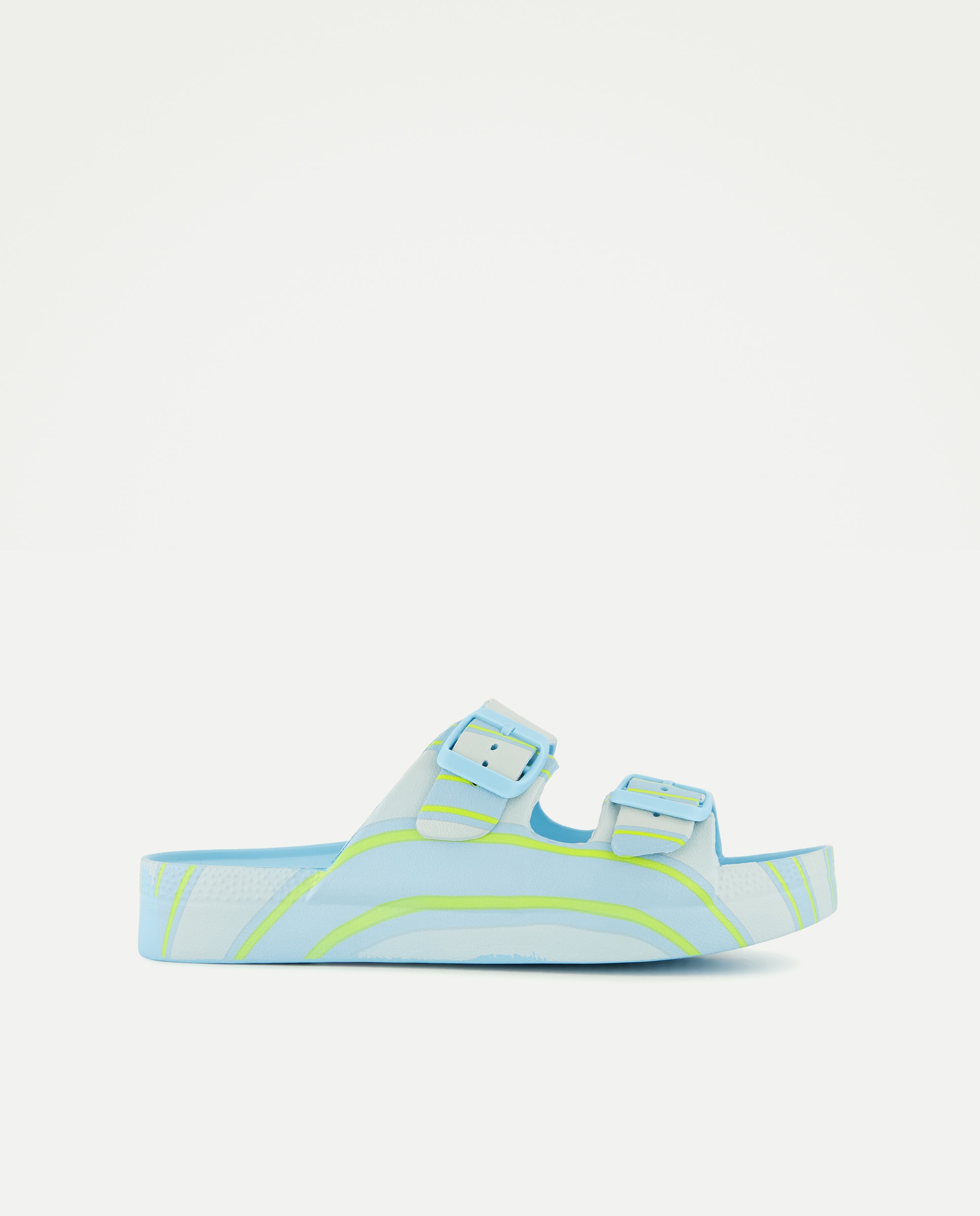 Imagem 0 de Sandálias de Praia com Detalhe de Fivelas e Estampado às Riscas