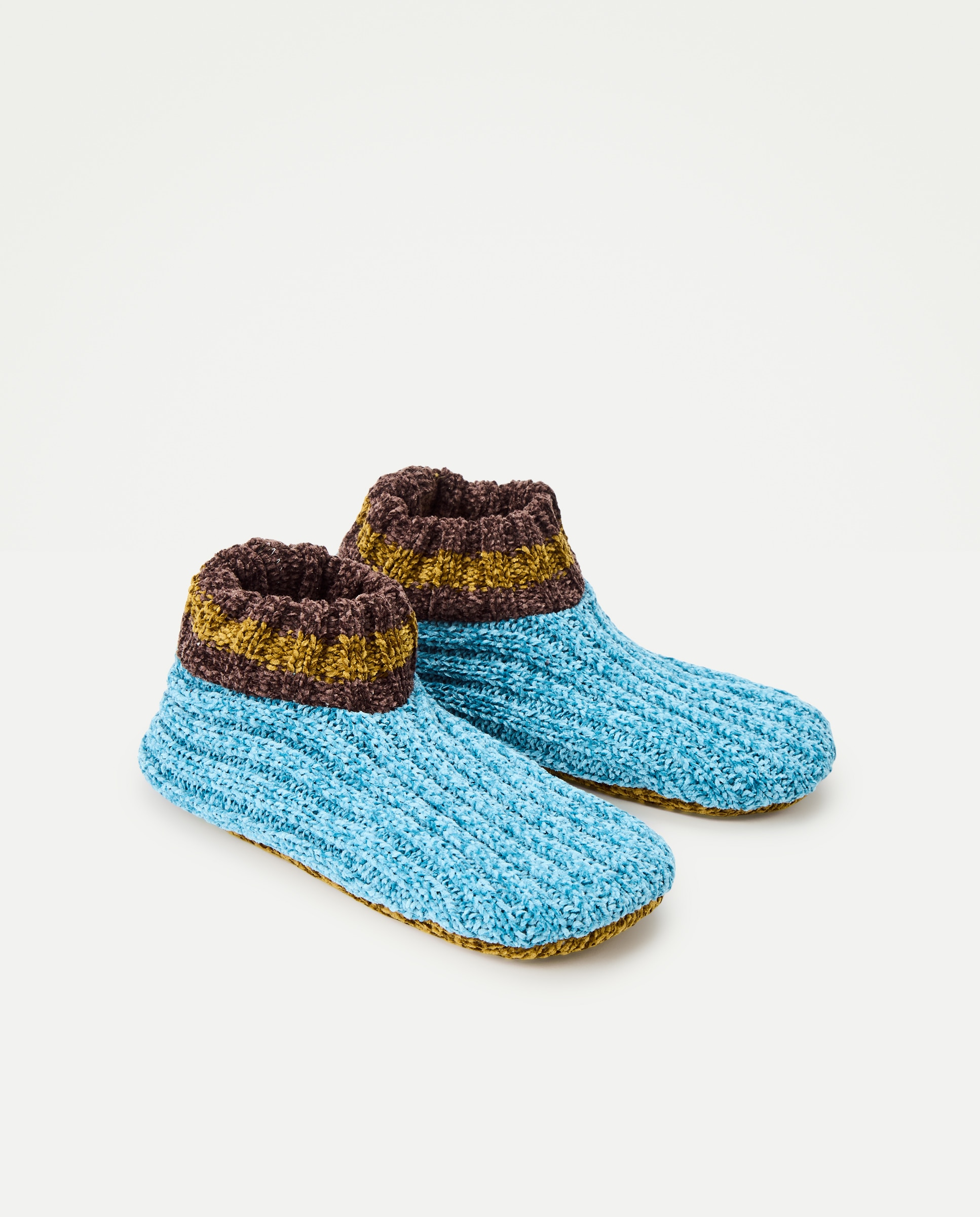 Pantufas em Tecido Chenille Bicolor 400 Azul-2