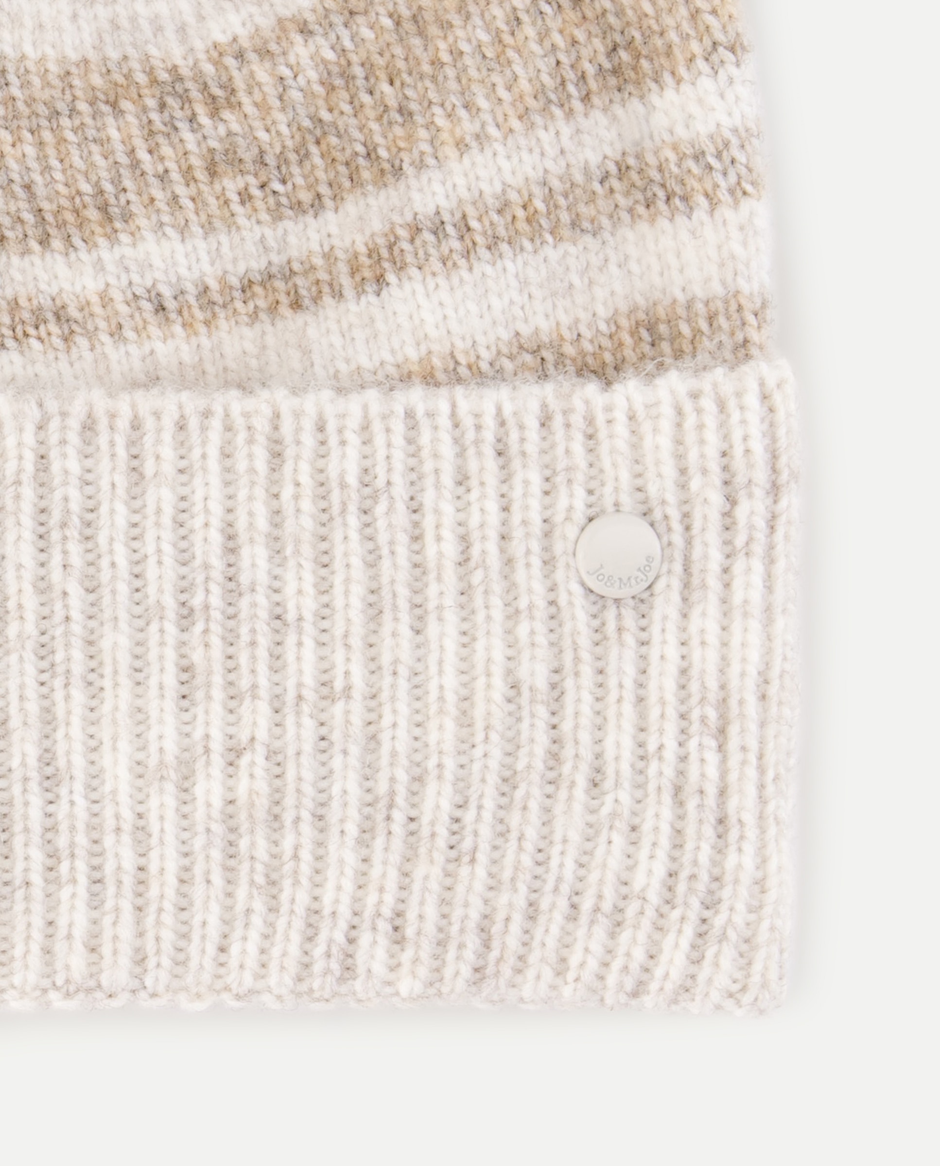 Gorro de Malha com Estampado às Riscas Bege-2