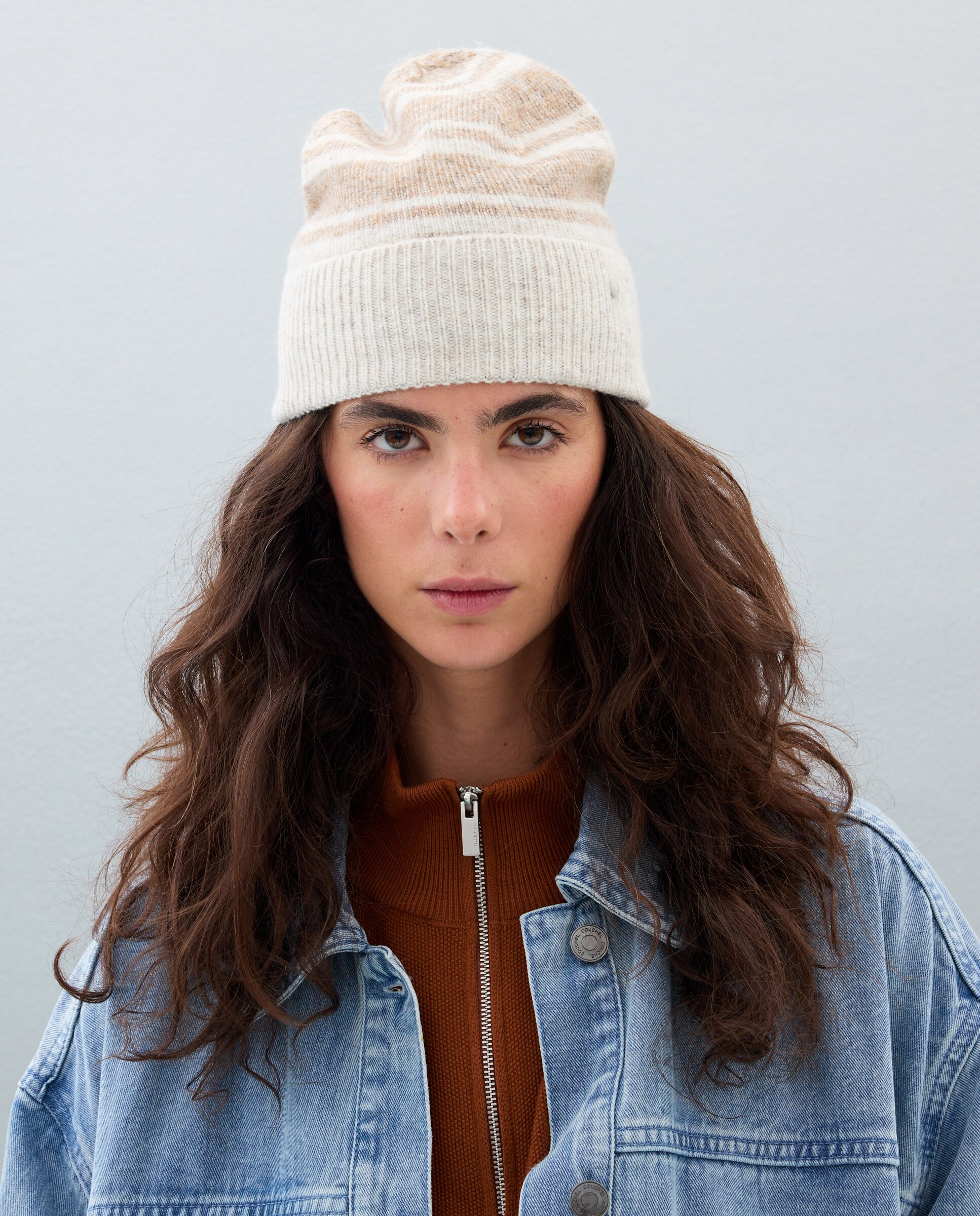 Gorro de punto con estapado de rayas - Jo & Mr. Joe - Beige Beige-3