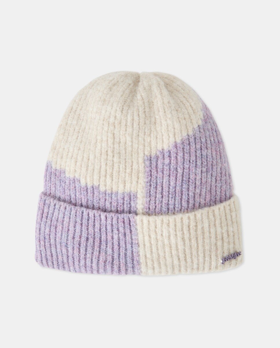 Conjunto de Gorro e Cachecol Bicolor com Ondas Roxo-4