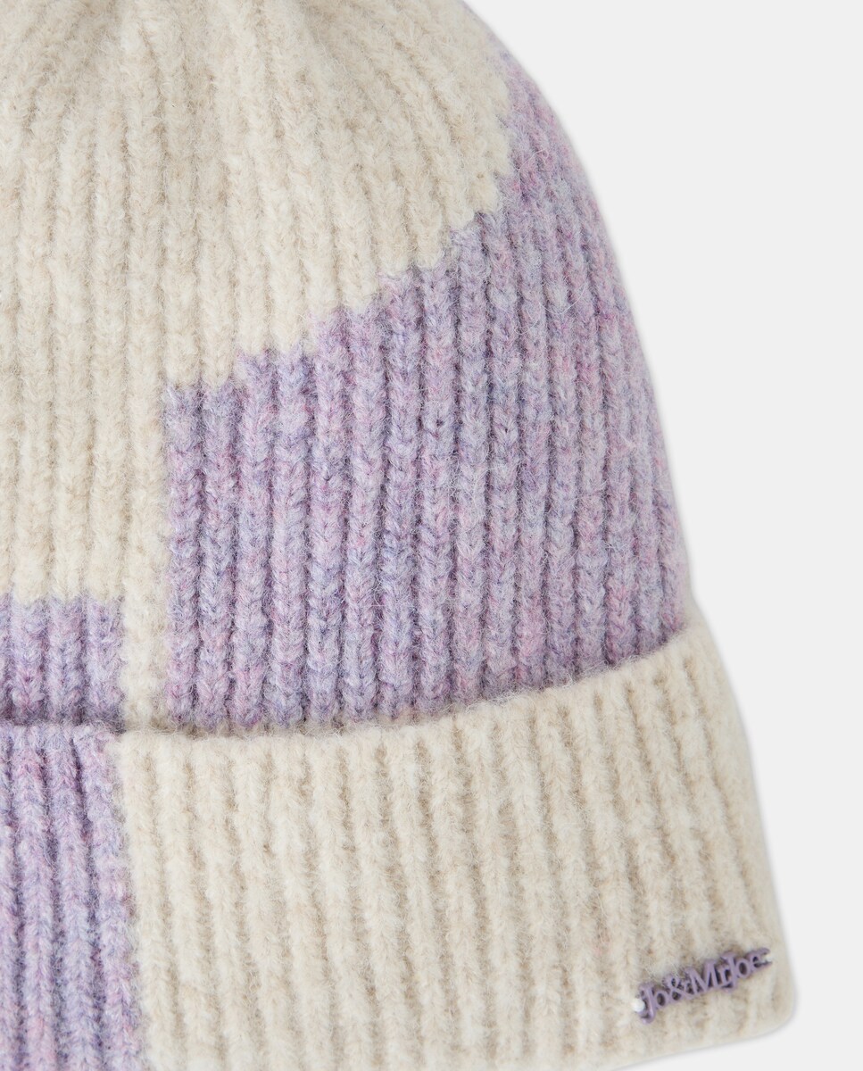 Conjunto de Gorro e Cachecol Bicolor com Ondas Roxo-5