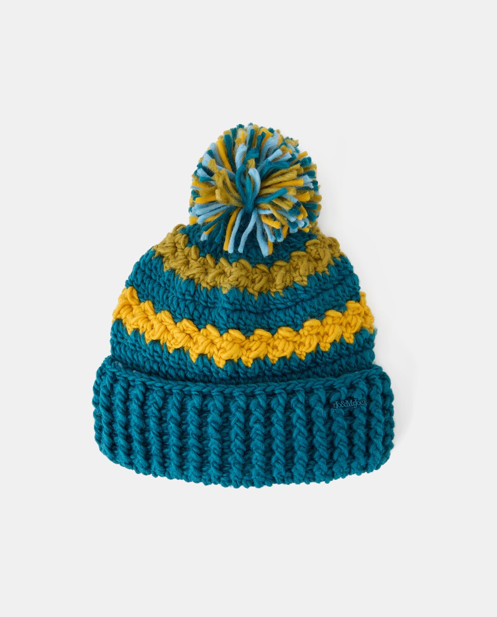 Conjunto de Gorro com Pompom e Gola Entrançada em Contraste Azul-escuro-4