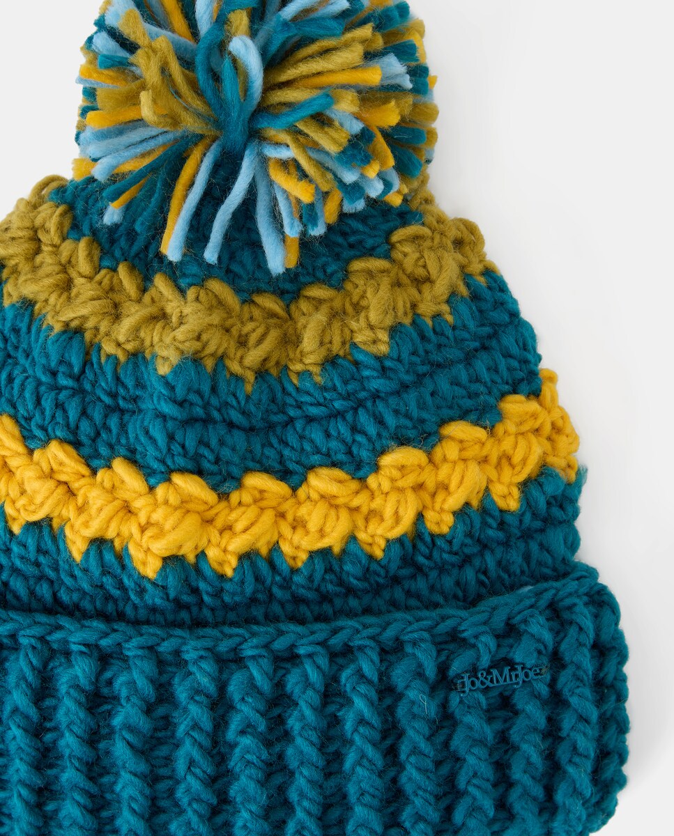 Conjunto de Gorro com Pompom e Gola Entrançada em Contraste Azul-escuro-5