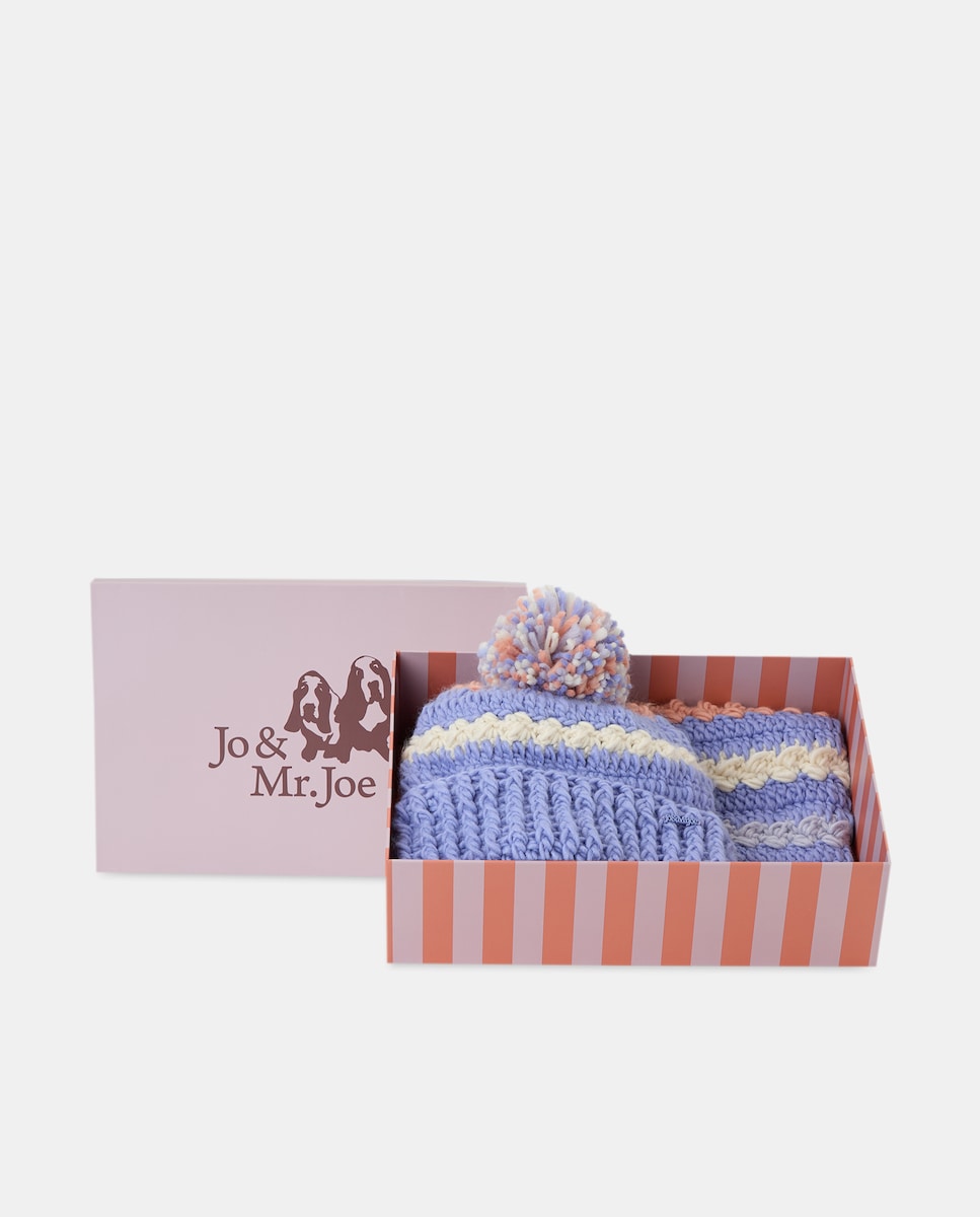 Conjunto de Gorro com Pompom e Gola Entrançada em Contraste Roxo-1