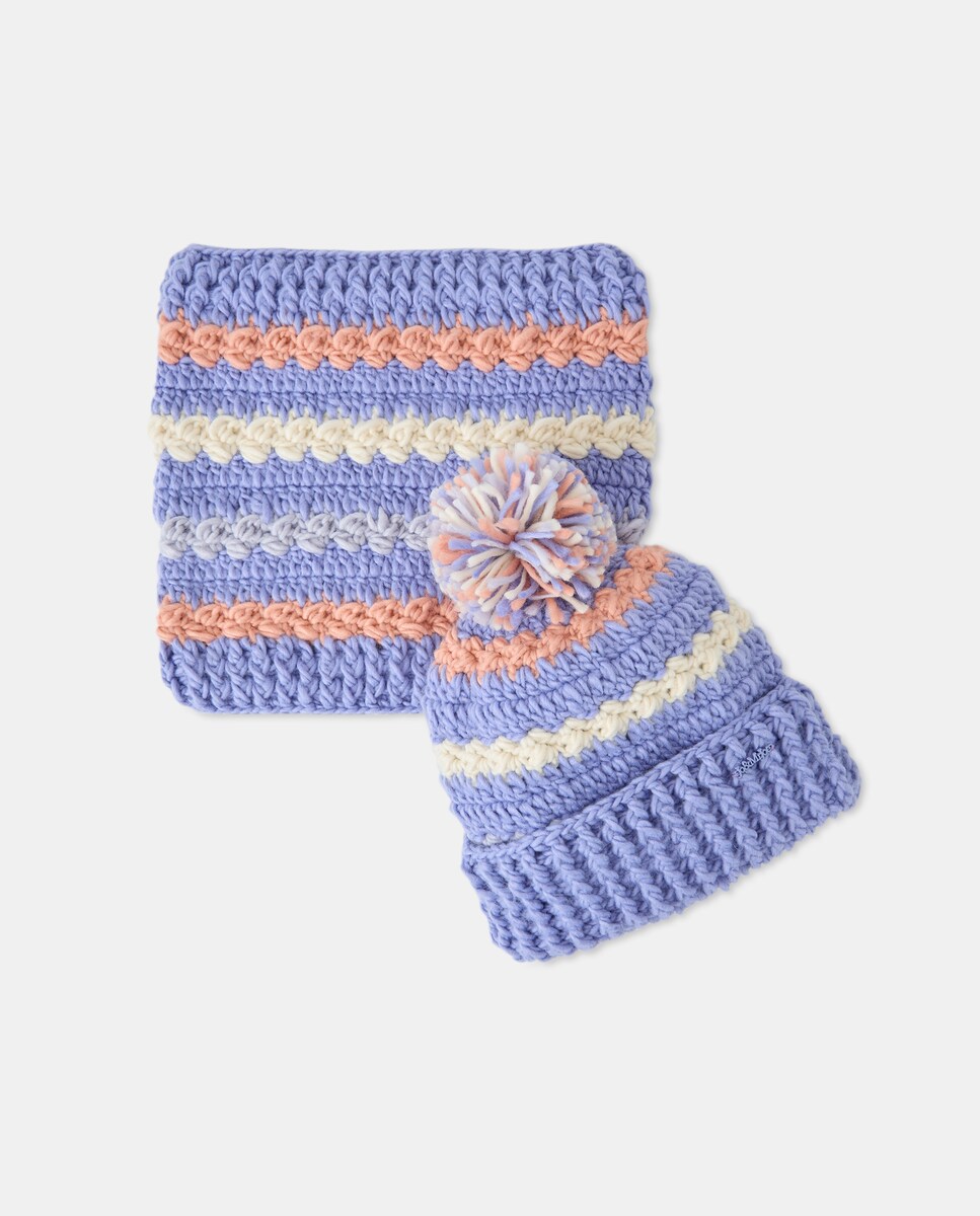 Conjunto de Gorro com Pompom e Gola Entrançada em Contraste Roxo-2