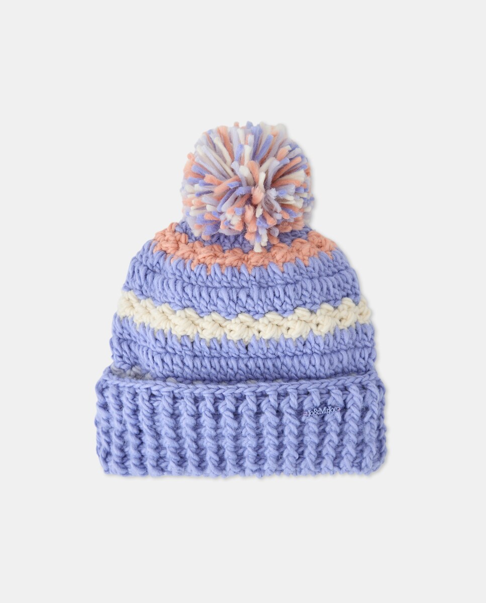 Conjunto de Gorro com Pompom e Gola Entrançada em Contraste Roxo-4