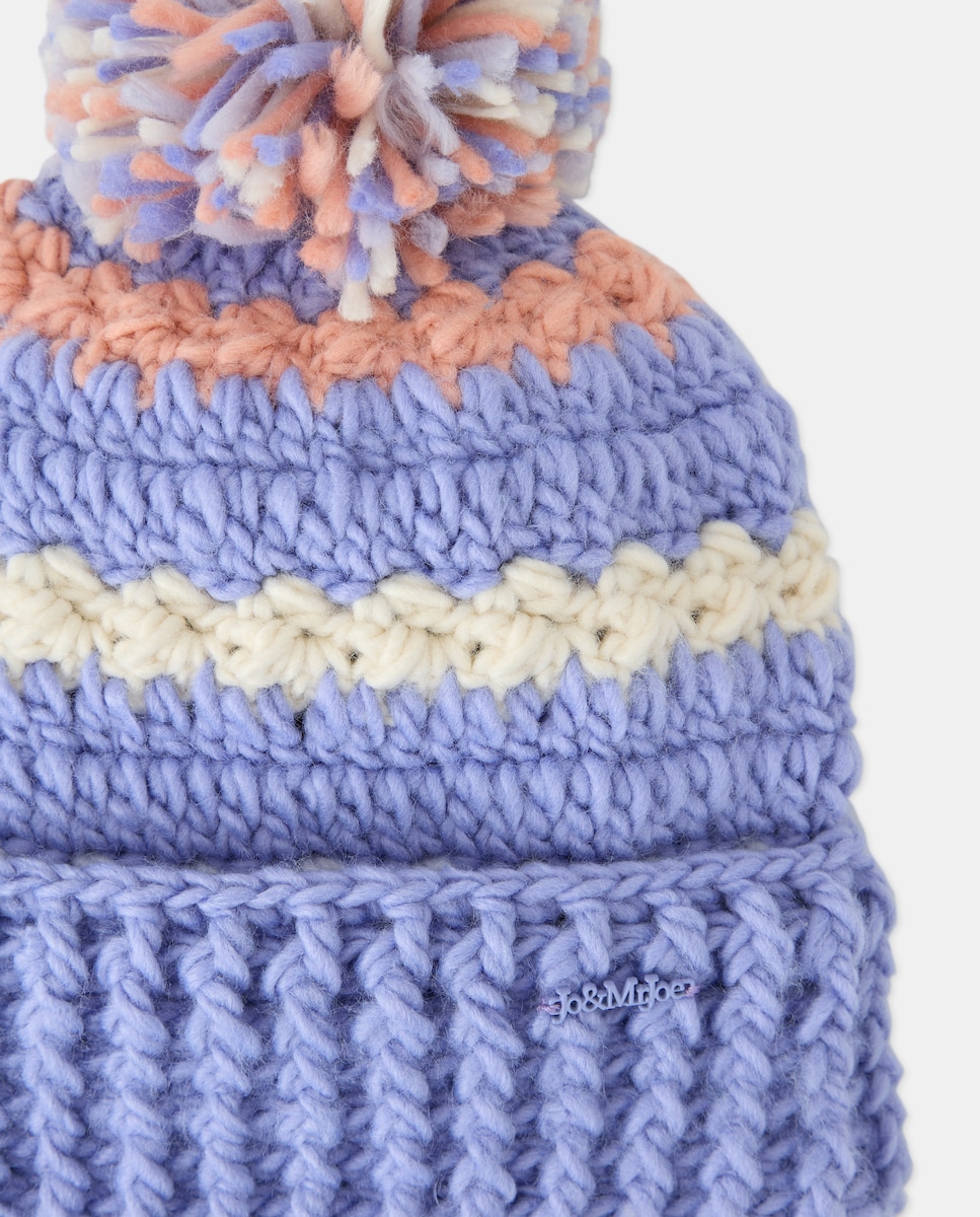 Conjunto de Gorro com Pompom e Gola Entrançada em Contraste Roxo-5