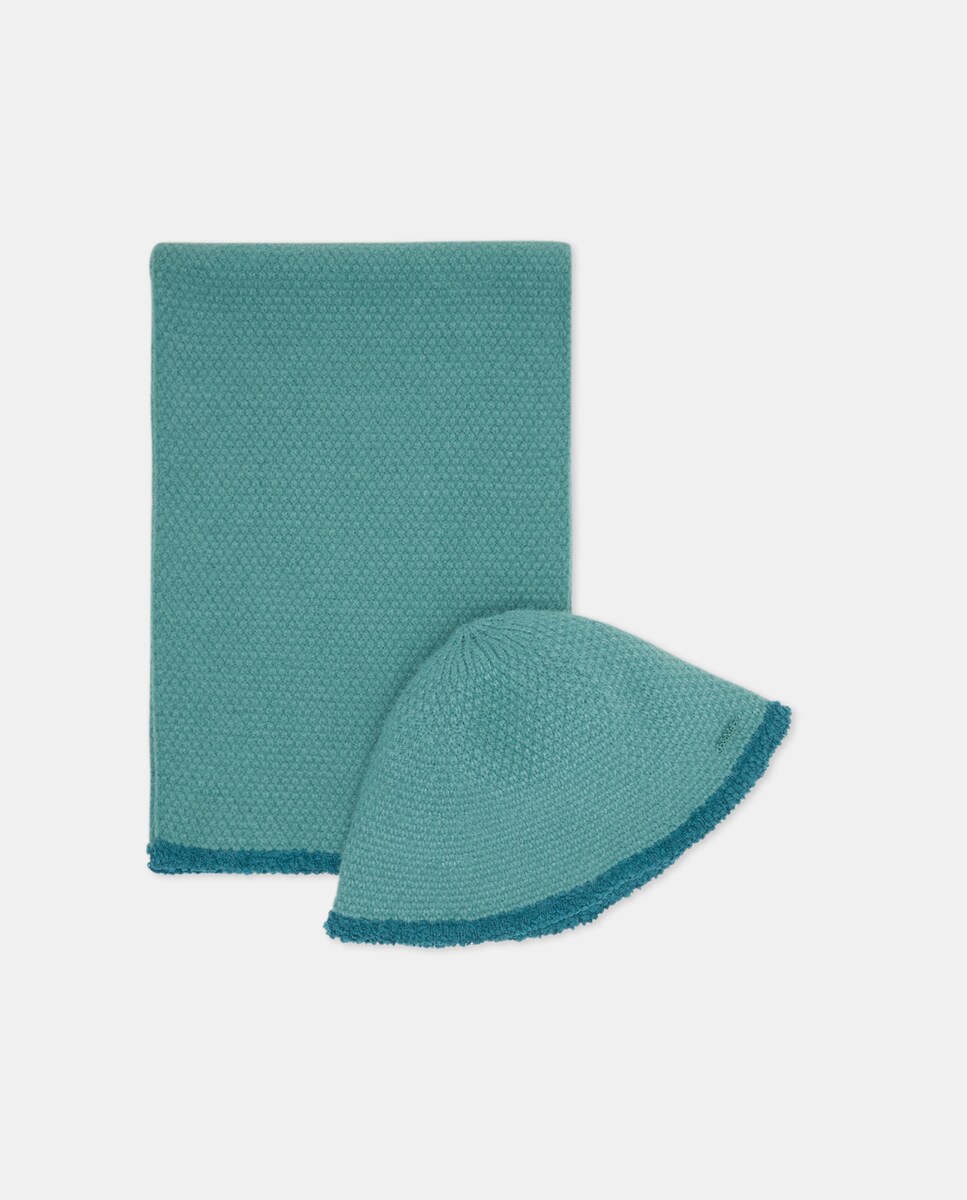 Conjunto de Gorro Liso com Cachecol Azul-escuro-2