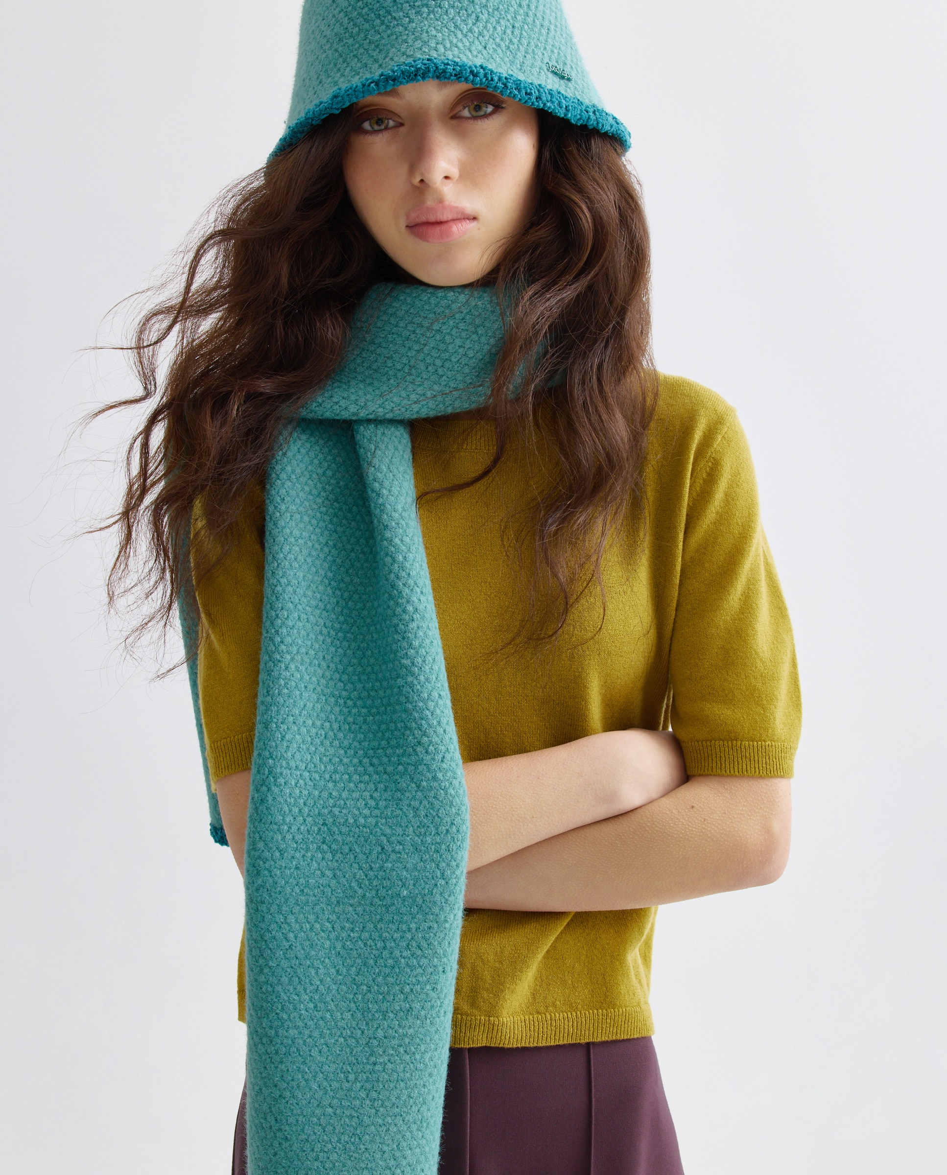 Conjunto de Gorro Liso com Cachecol Azul-escuro-6