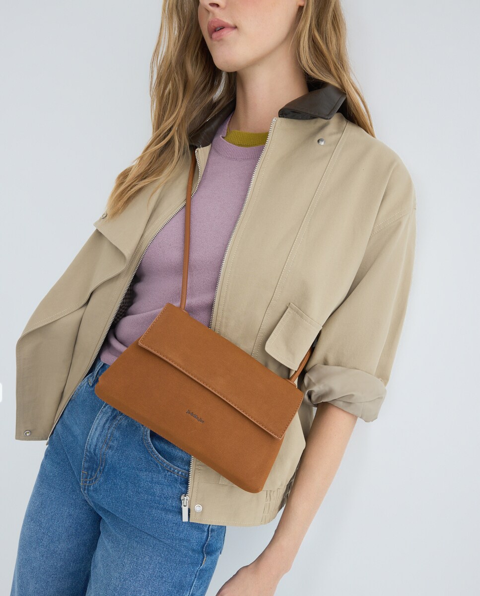 Mala a Tiracolo em Mistura de Materiais Torrado-4