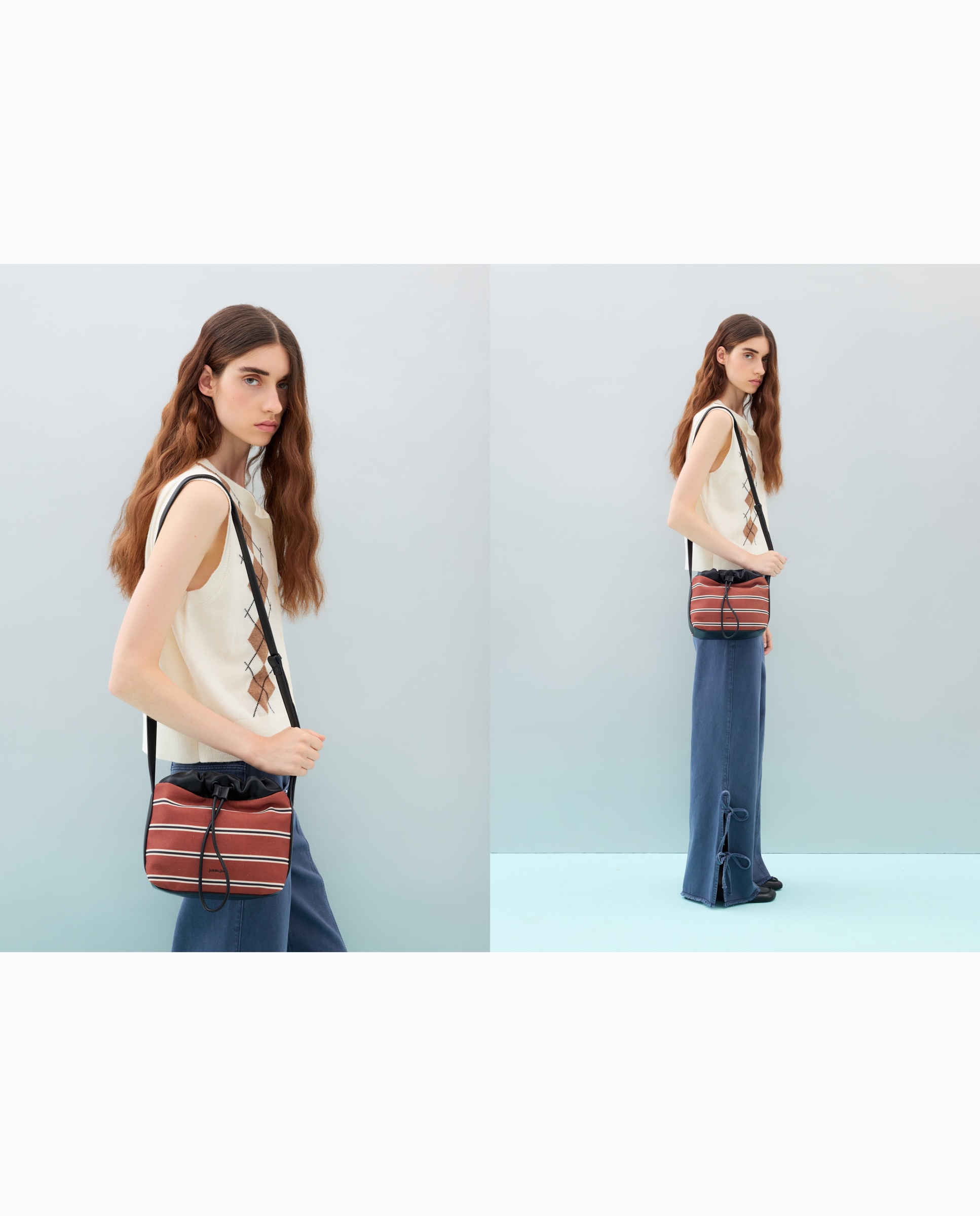 Mala a Tiracolo com Estampado às Riscas 770 Terracota-5