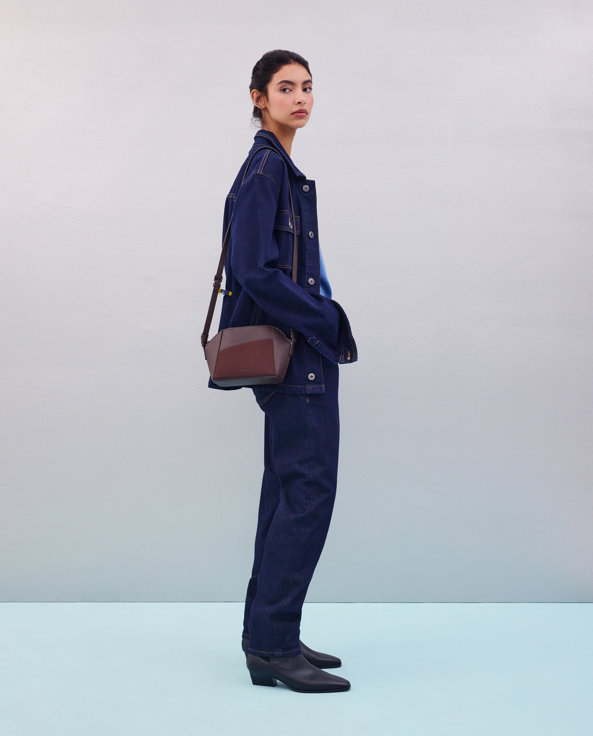Bolso bandolera con materiales combinados - Jo & Mr. Joe - Marrón Marrón-1