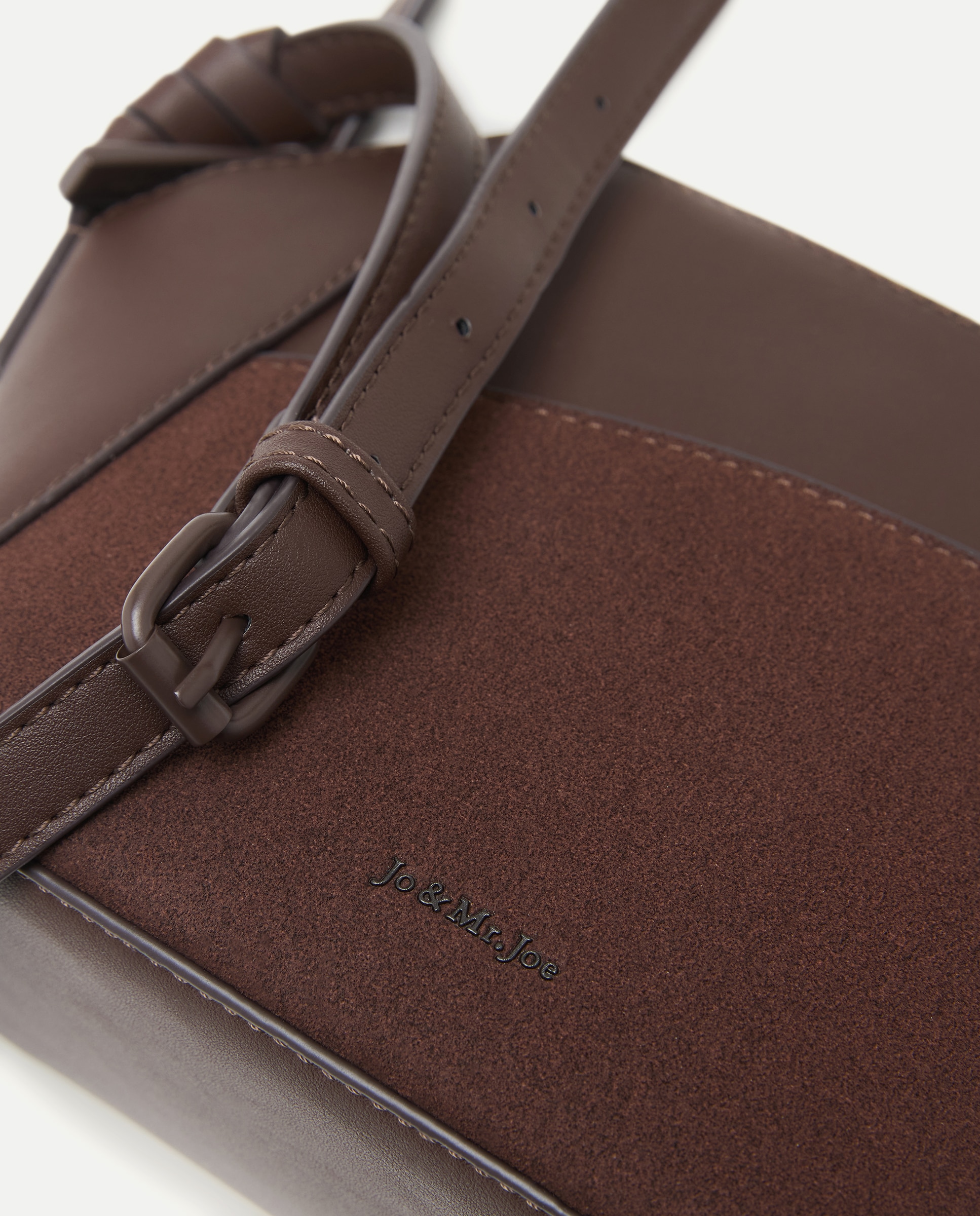 Bolso bandolera con materiales combinados - Jo & Mr. Joe - Marrón Marrón-4