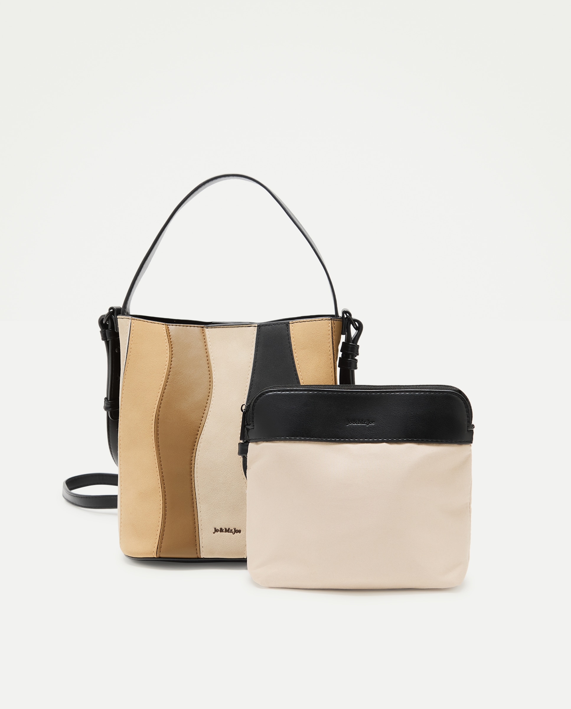 Bolso bandolera con patchwork y materiales combinados - Jo & Mr. Joe - Negro Negro-3