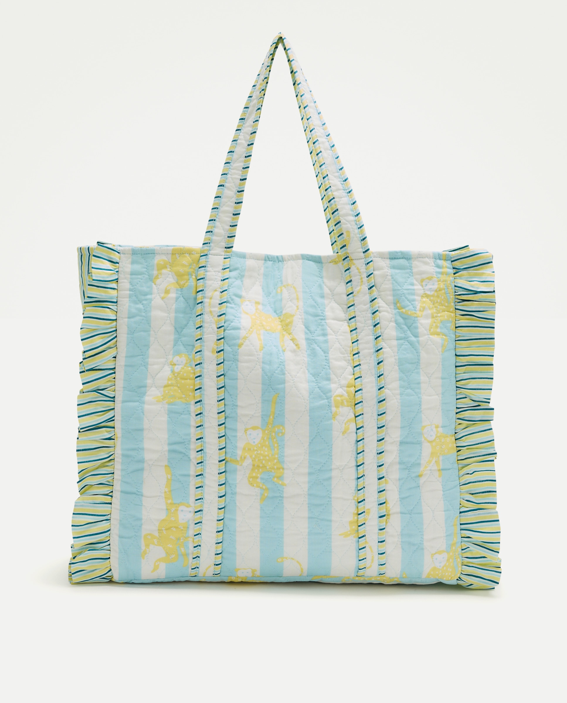 Imagem 0 de Saco de Praia Tipo Mala Shopper com Estampado às Riscas e Macacos