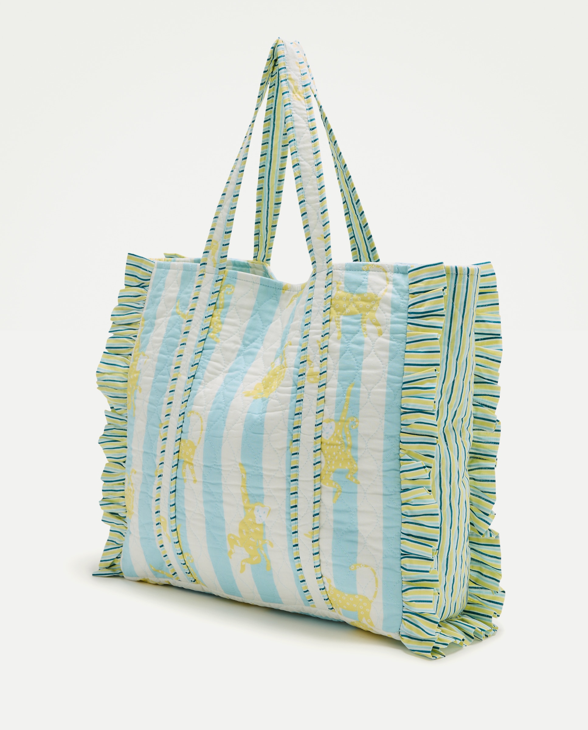 Saco de Praia Tipo Mala Shopper com Estampado às Riscas e Macacos 400 Azul-2
