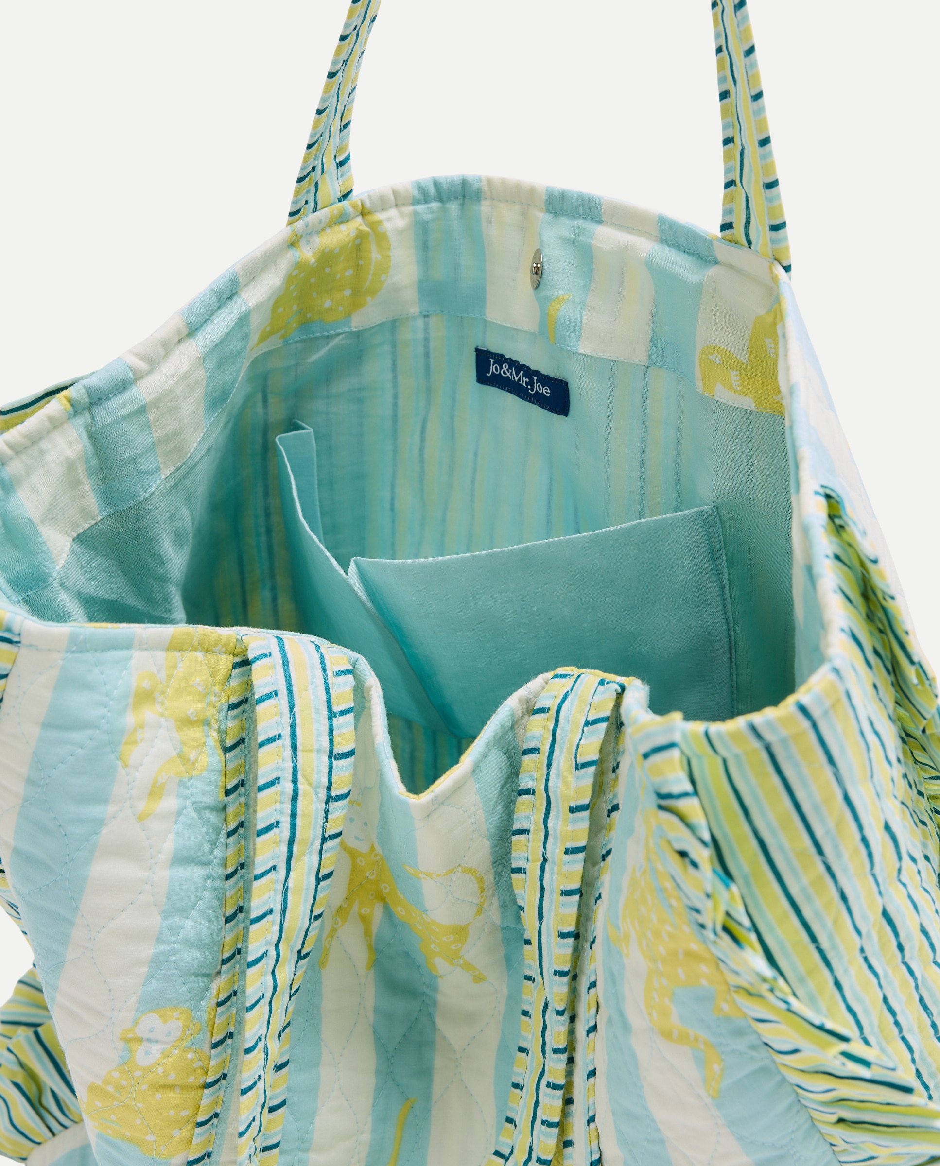 Saco de Praia Tipo Mala Shopper com Estampado às Riscas e Macacos 400 Azul-4