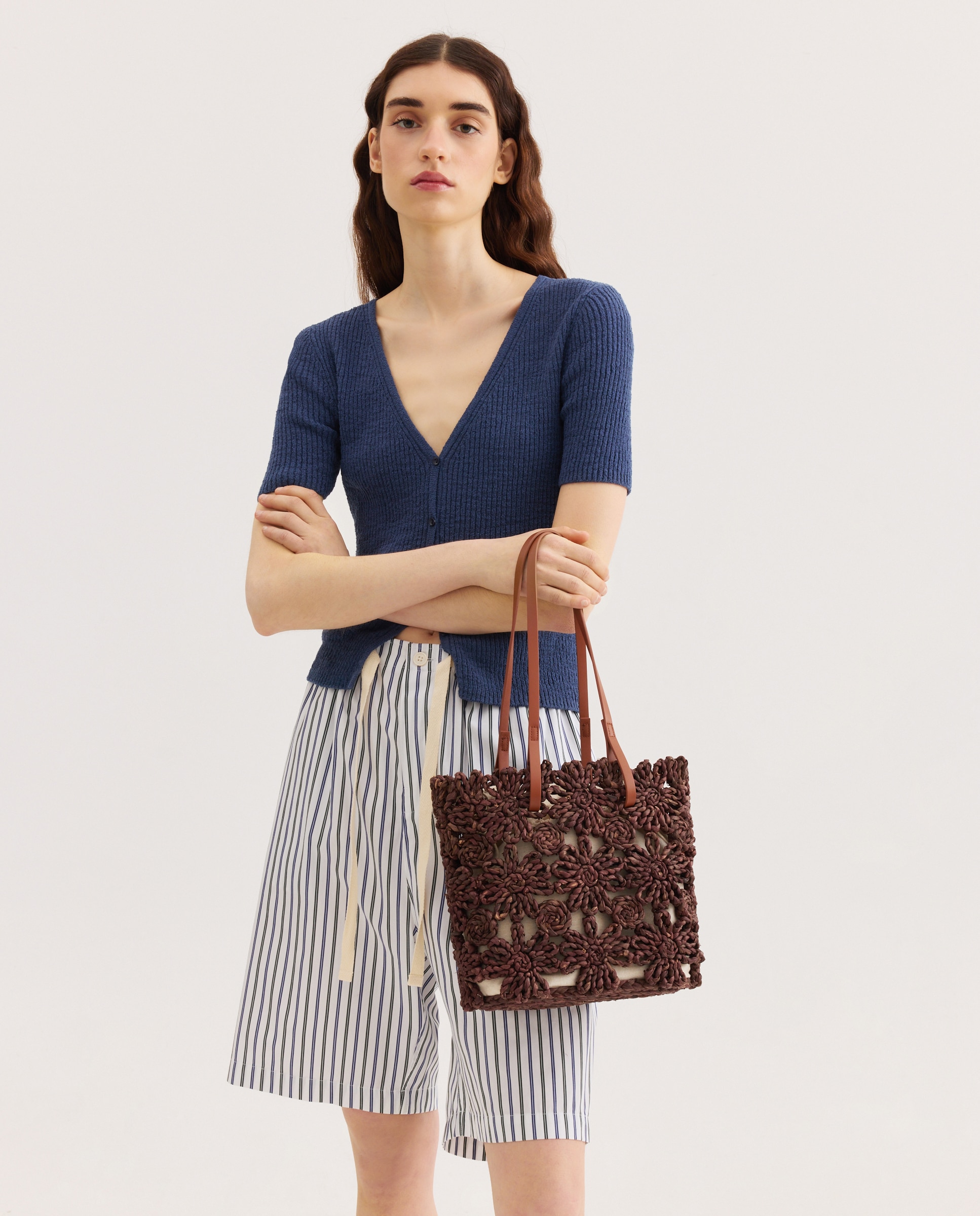 Mala Shopper em Folha de Milho Castanho-5