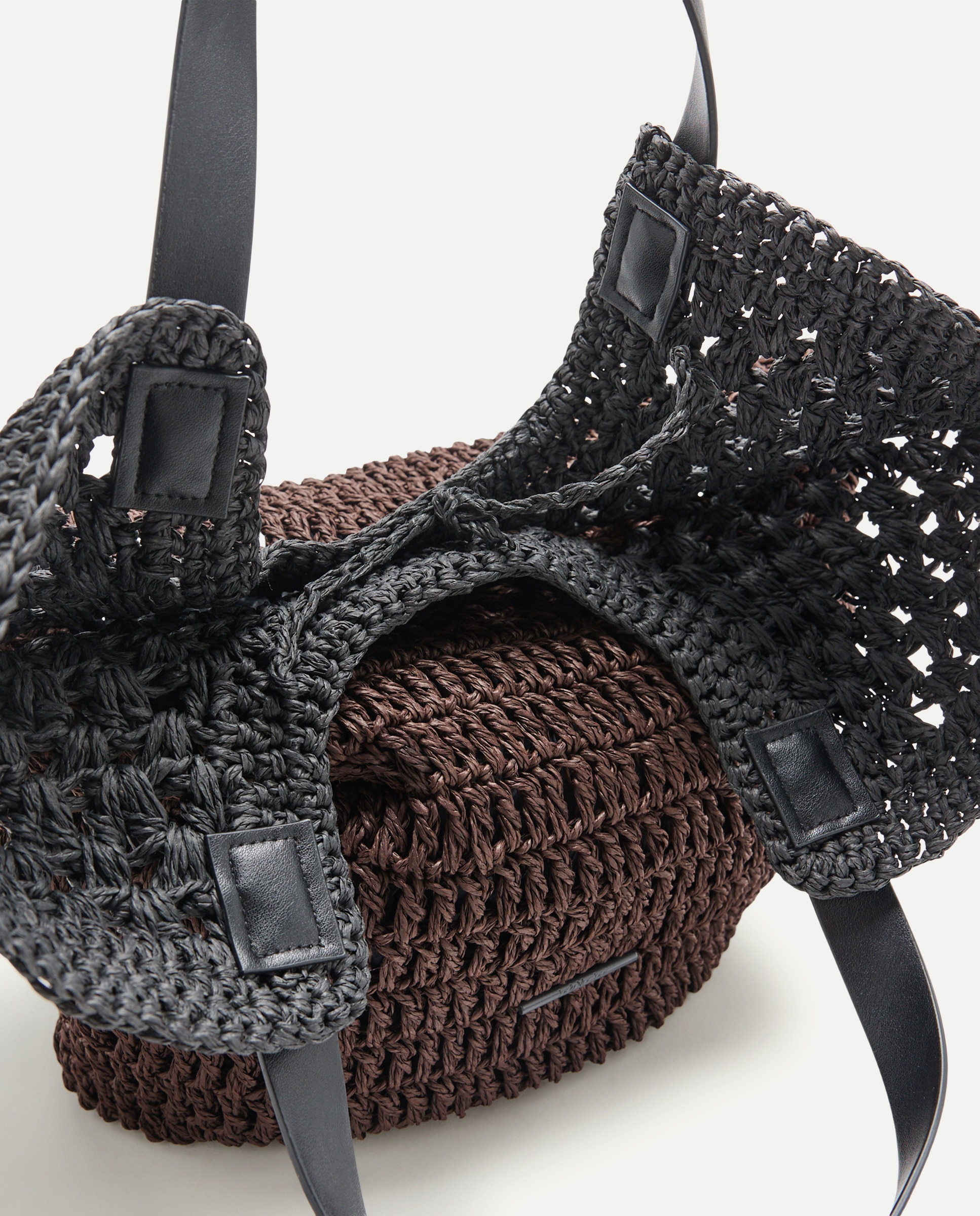 Mala Shopper com Macramé Bicolor Preto-3