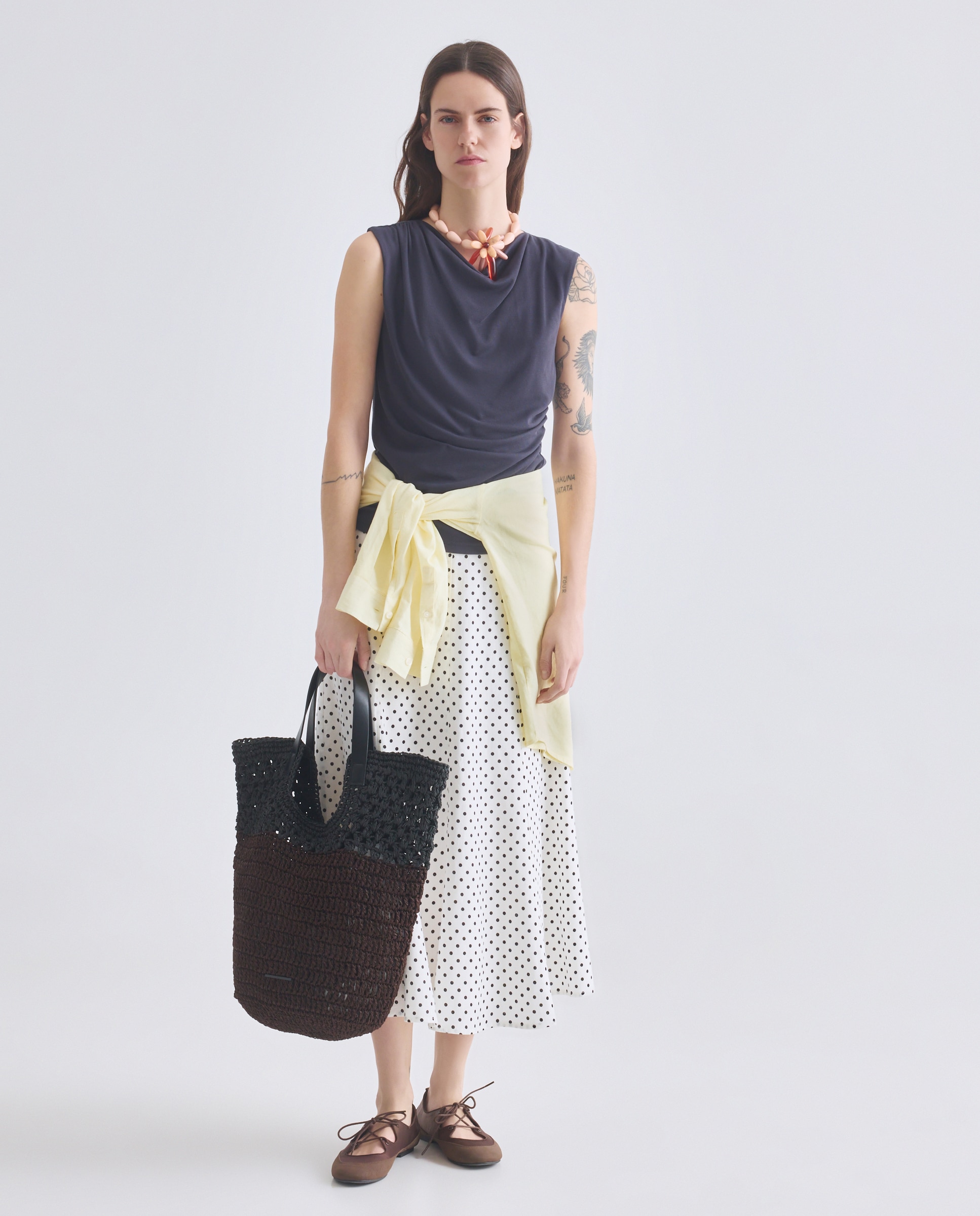 Mala Shopper com Macramé Bicolor Preto-5