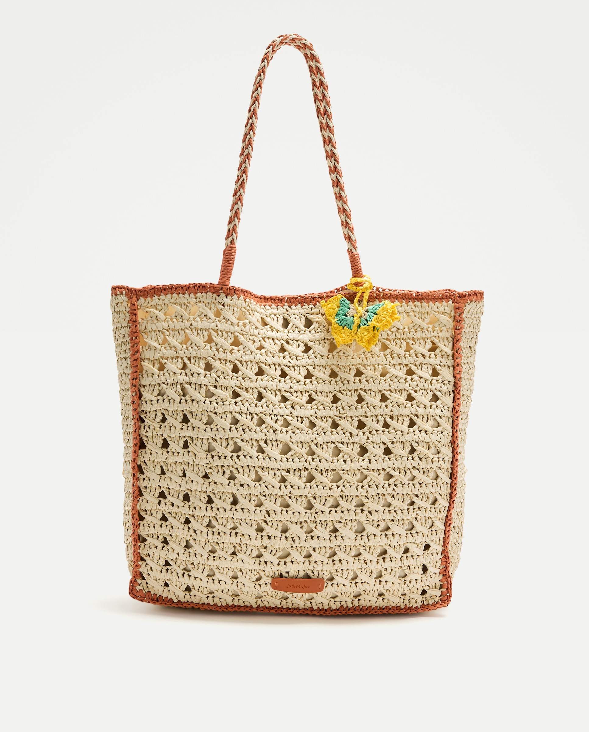Mala Shopper de Crochet Bicolor com Conta de Borboleta 120 Cru-1