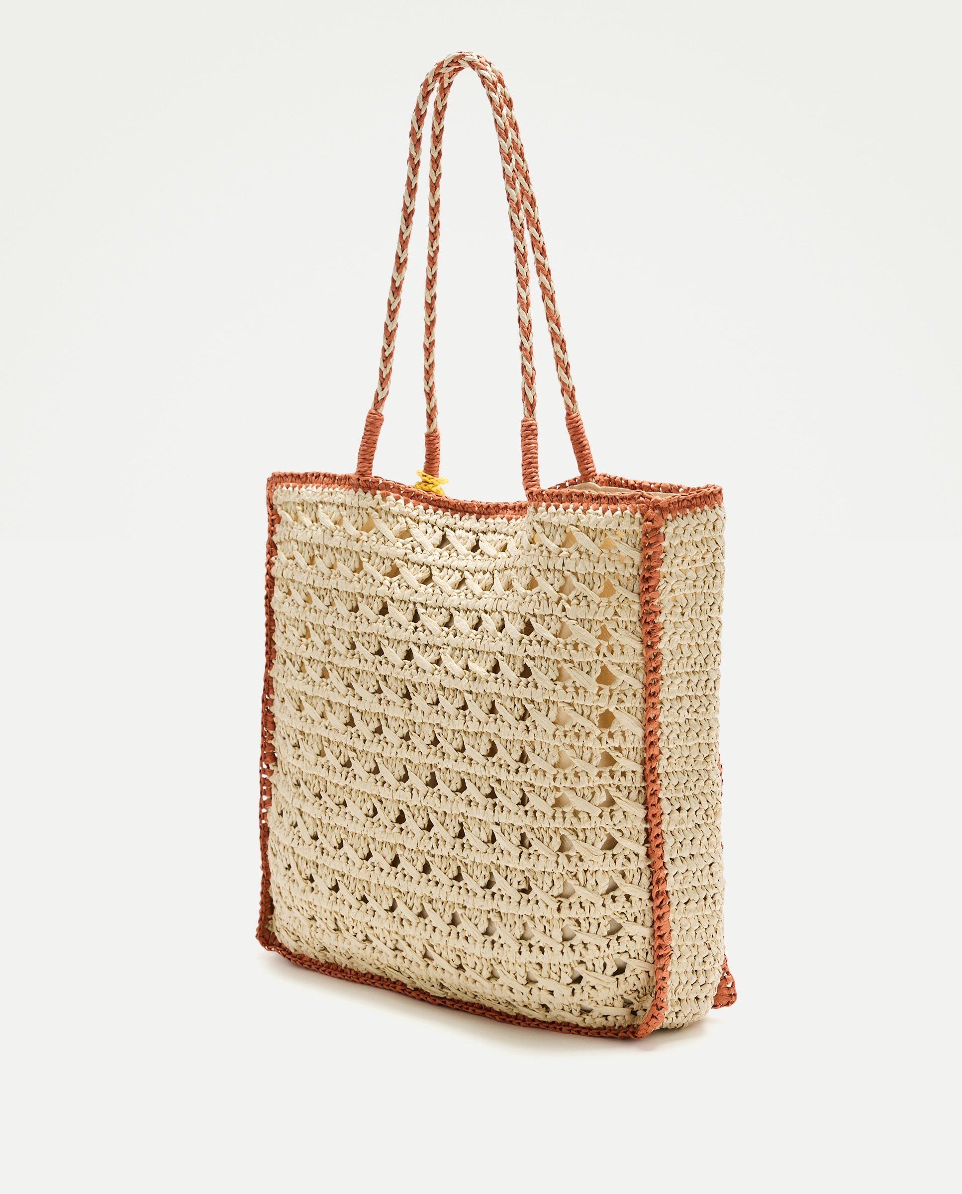 Mala Shopper de Crochet Bicolor com Conta de Borboleta 120 Cru-2