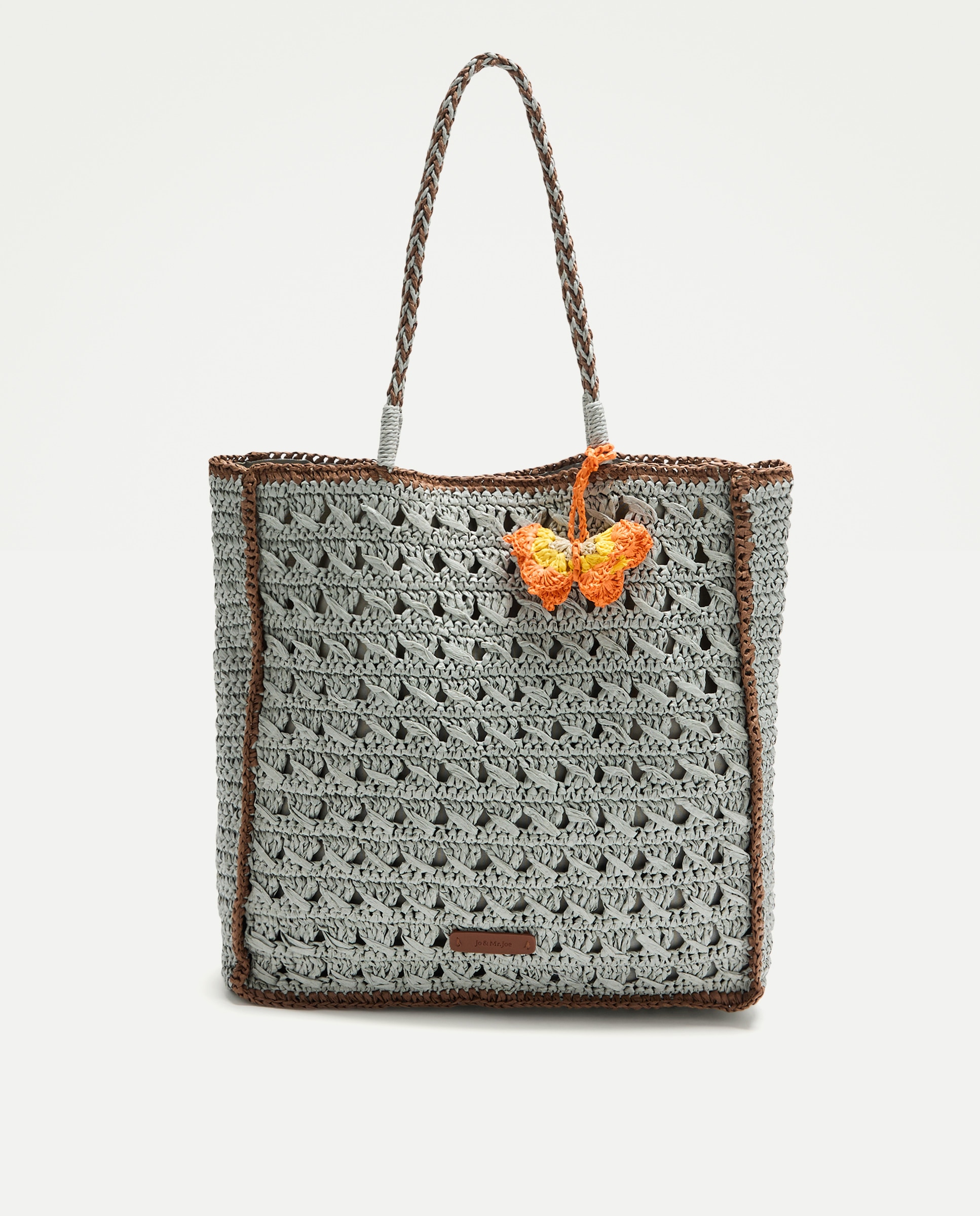 Imagem 0 de Mala Shopper de Crochet Bicolor com Conta de Borboleta