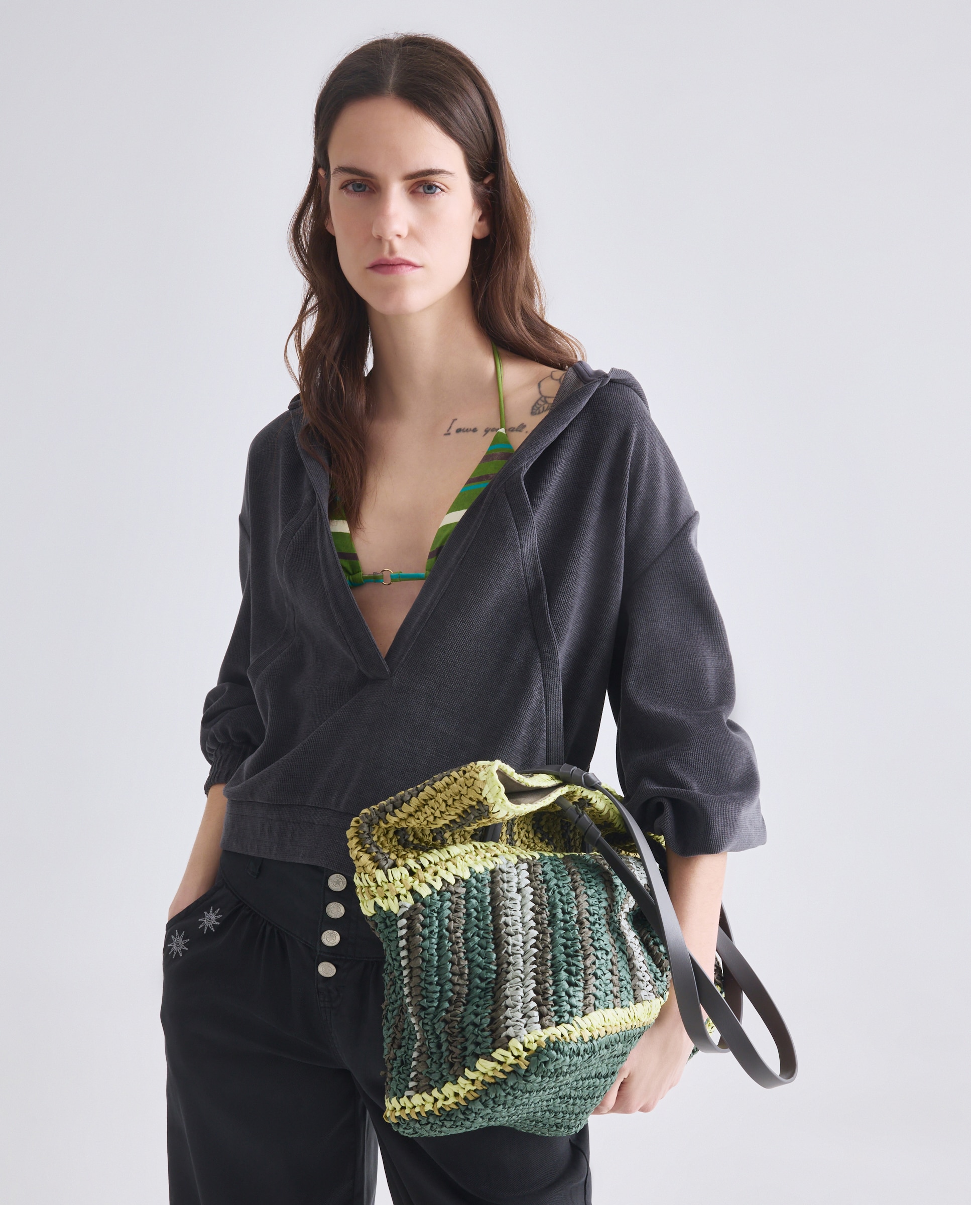 Mala Shopper de Papel em Combinação de Cores Verde-5