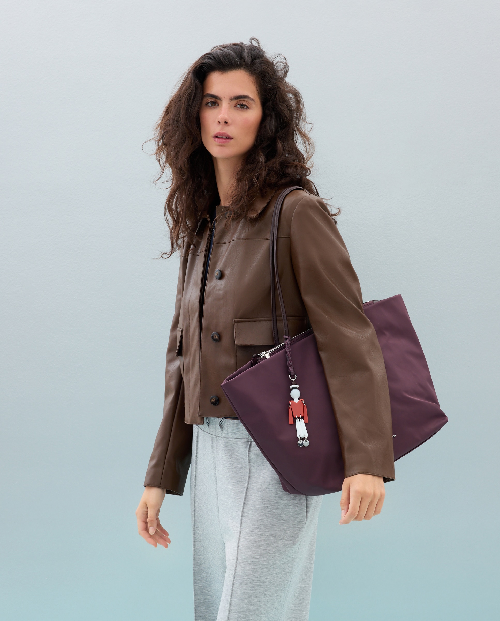 Bolso shopping de nylon con charm - Jo & Mr. Joe - Morado Morado-5