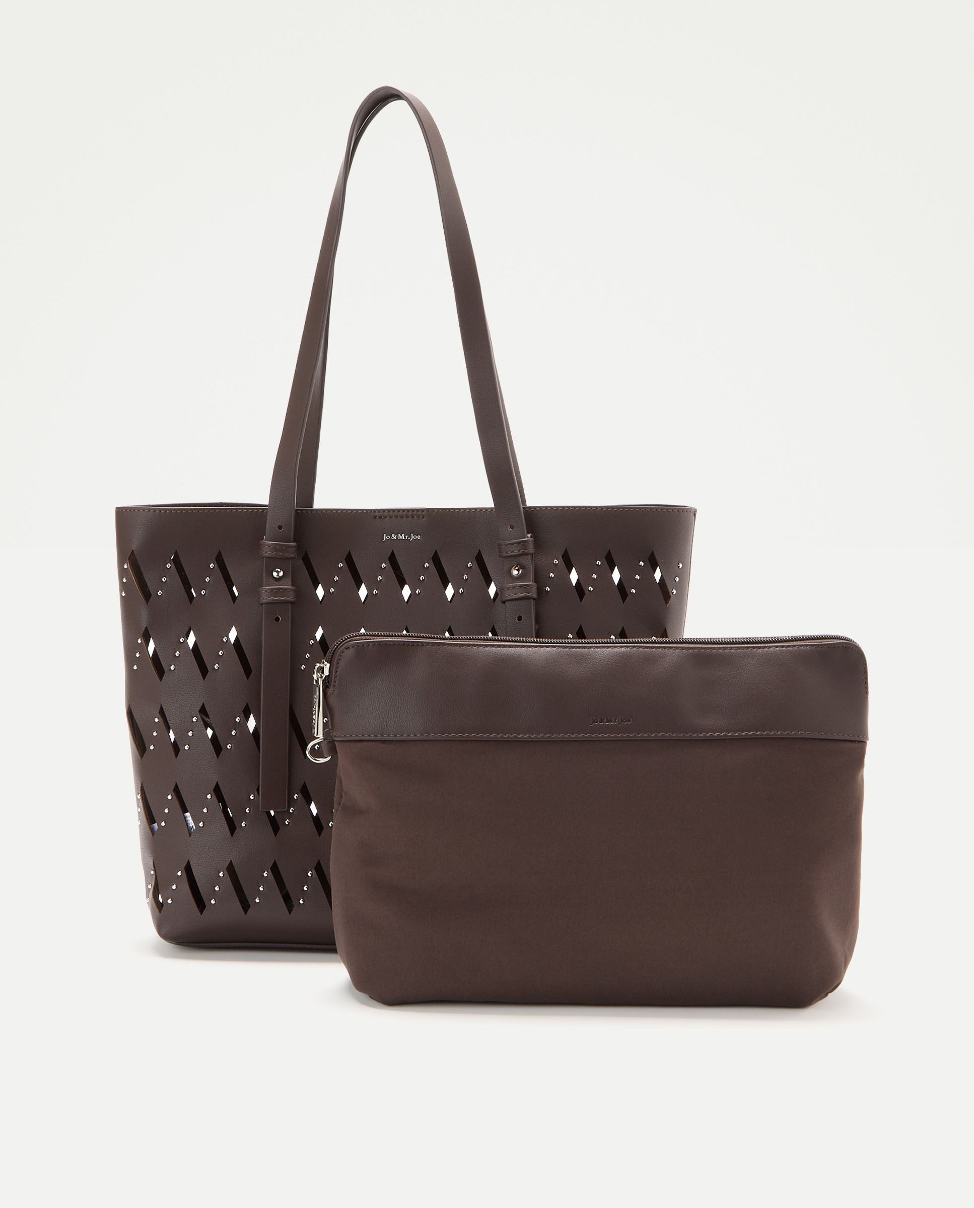 Bolso shopping con troquelado y tachas - Jo & Mr. Joe - Chocolate Chocolate-3