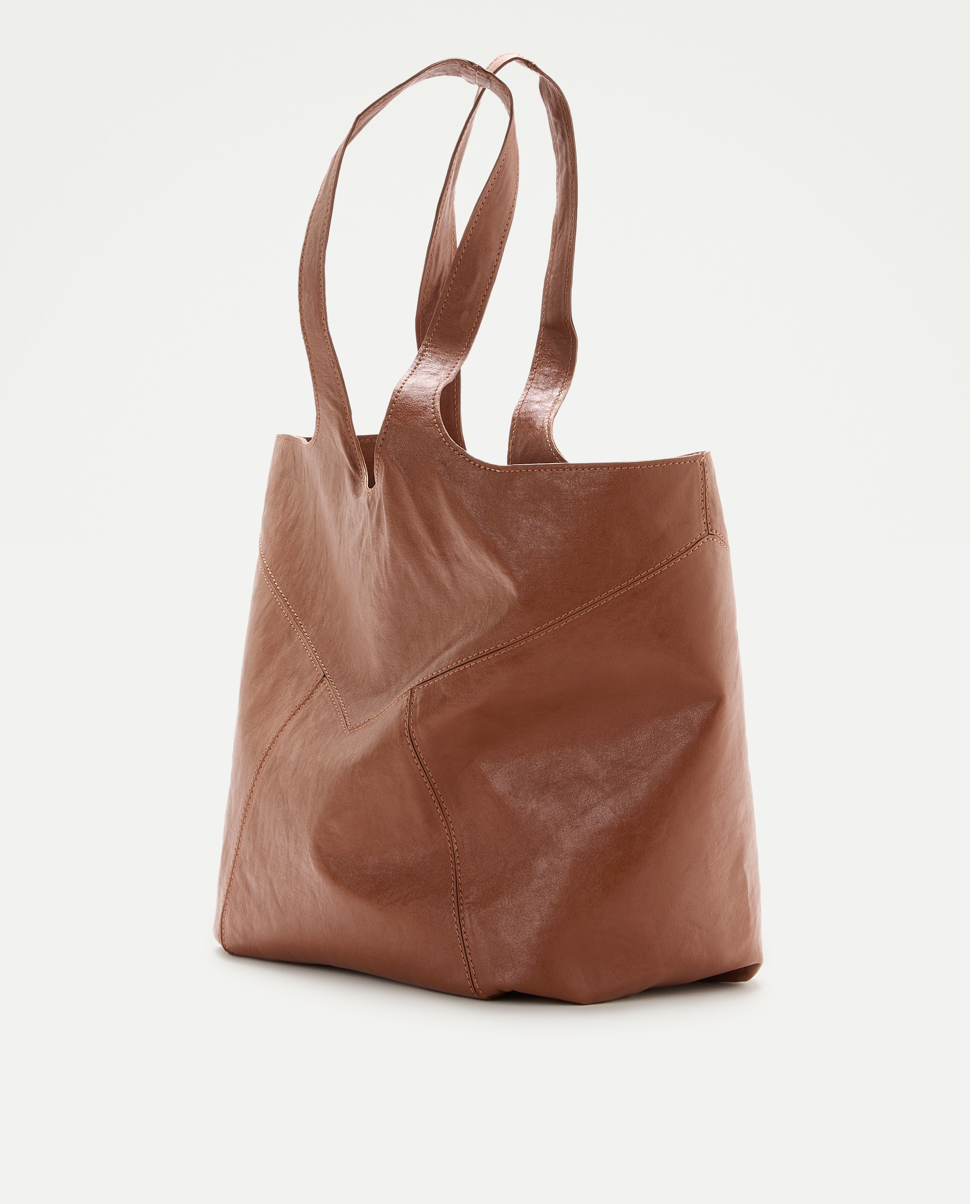 Mala Shopper com Costuras Lisa Castanho-2