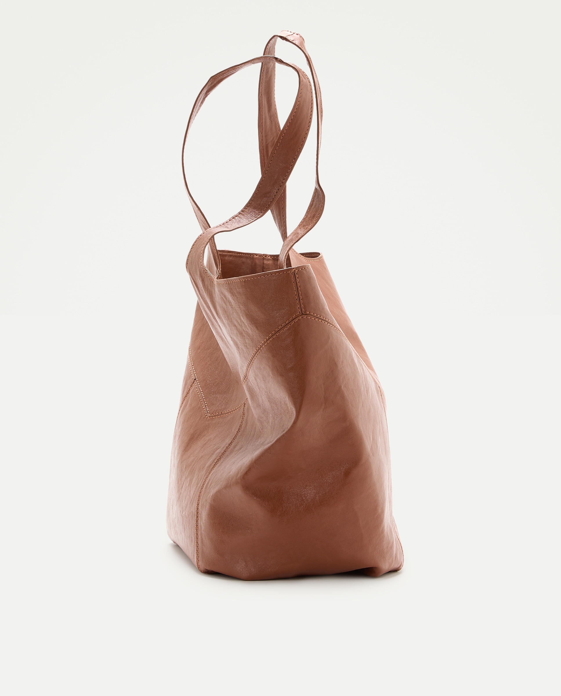 Mala Shopper com Costuras Lisa Castanho-5