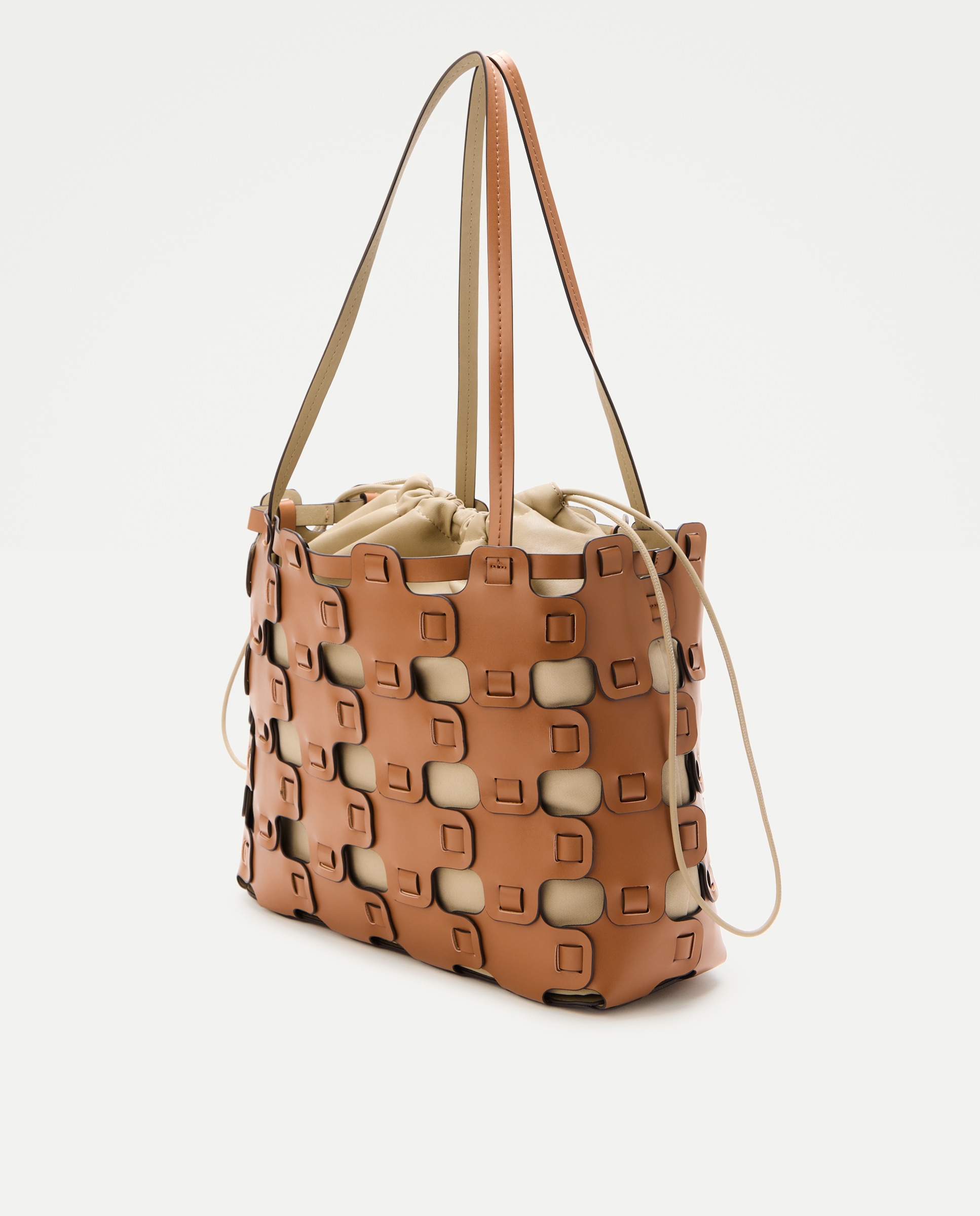 Mala Shopper com Peças Entrelaçadas Castanho-2