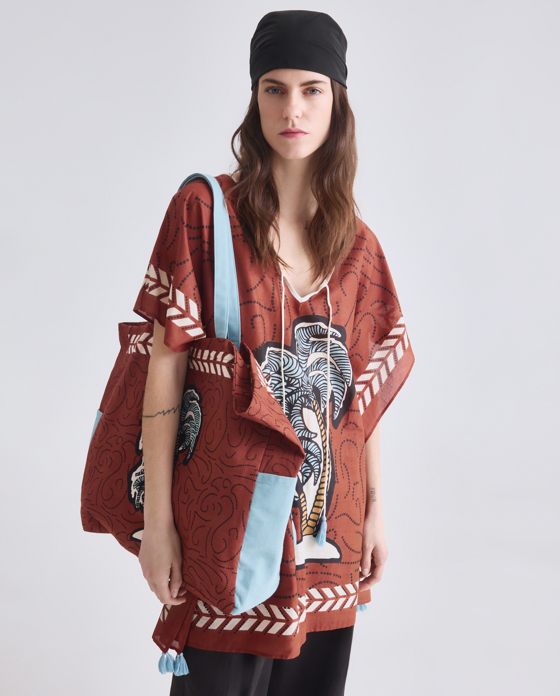 Saco de Praia com Estampado 770 Terracota-6