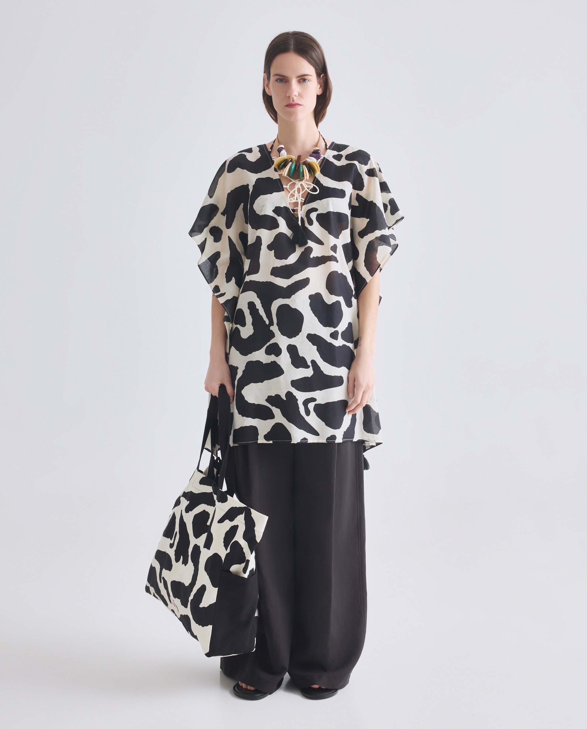 Saco de Praia com Estampado de Manchas 120 Cru-6